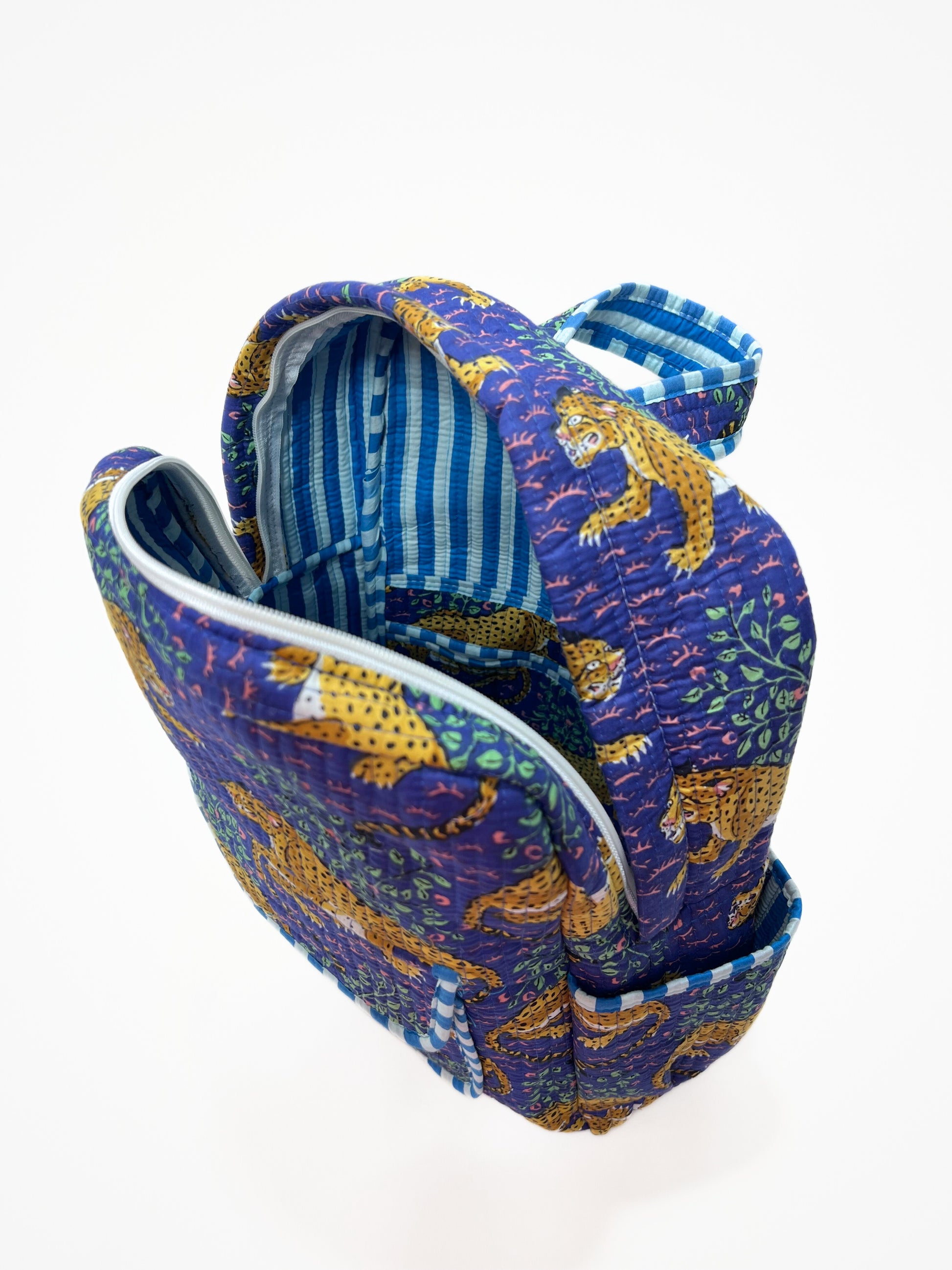 Zaino Trapuntato Cotone Bluette, Quilted Cotton Backpack Bluette