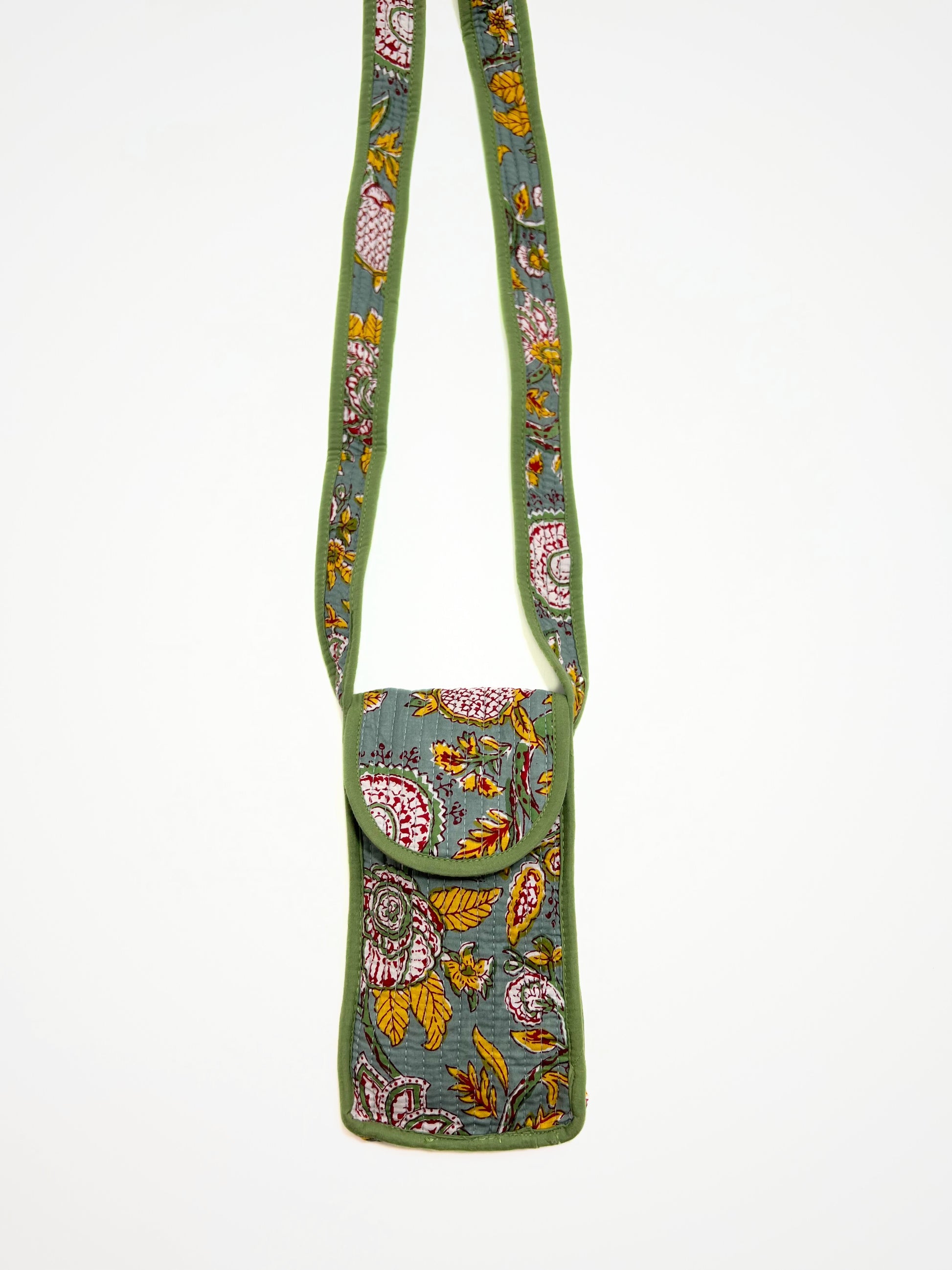 Portacellulare Stampato In Cotone Verde, Printed Cotton Phone Pouch Kiwi
