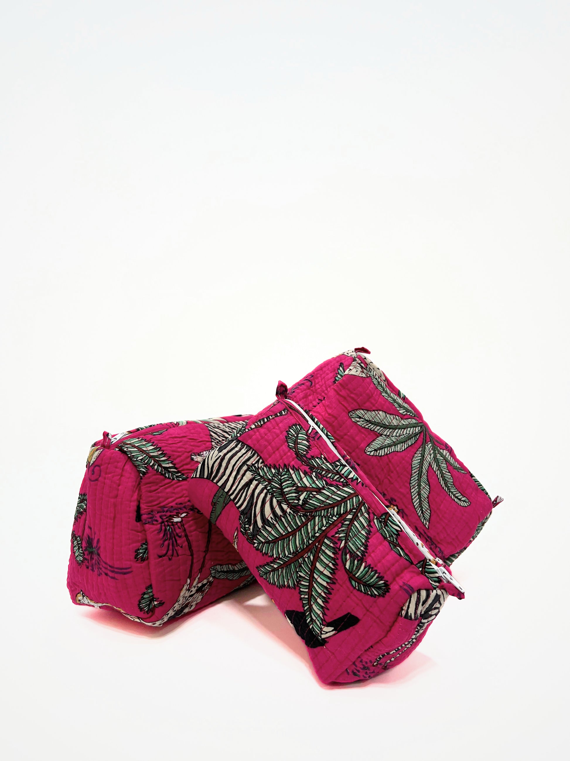 Beauty Case In Cotone Stampa Giungla E Tigri Magenta, Tiger Print Cotton Magenta Beauty Case