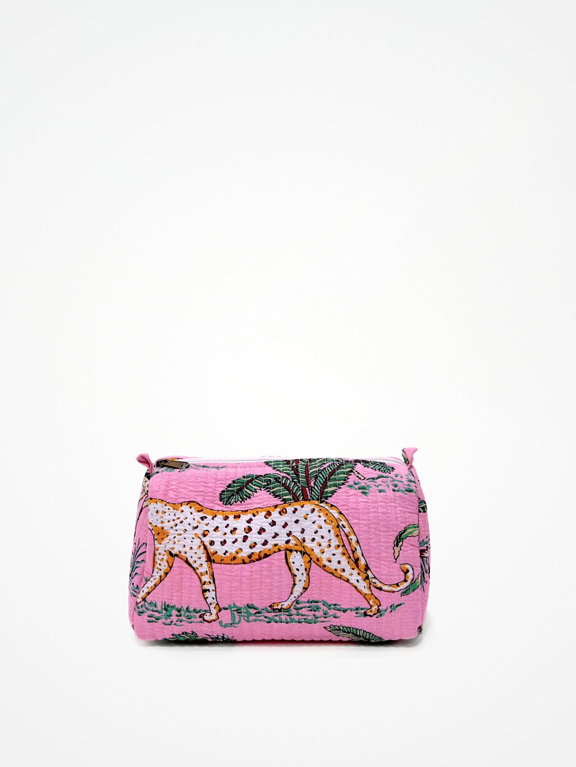 Beauty Case In Cotone Stampa Giungla Tigri Rosa, Tiger Print Cotton Pink Beauty Case