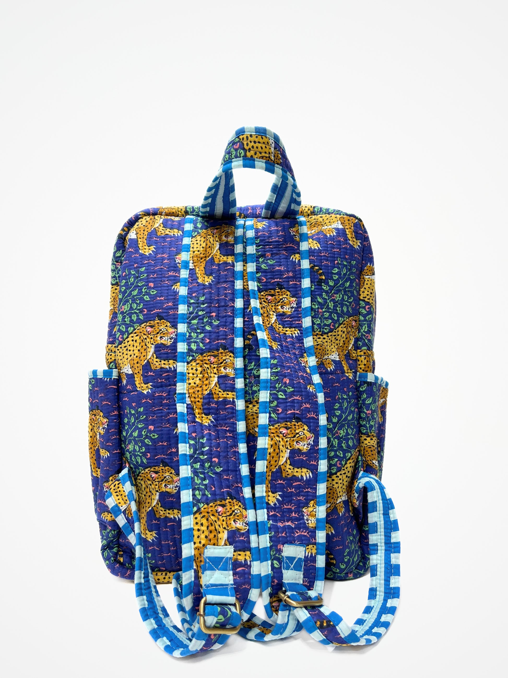 Zaino Trapuntato Cotone Bluette, Quilted Cotton Backpack Bluette