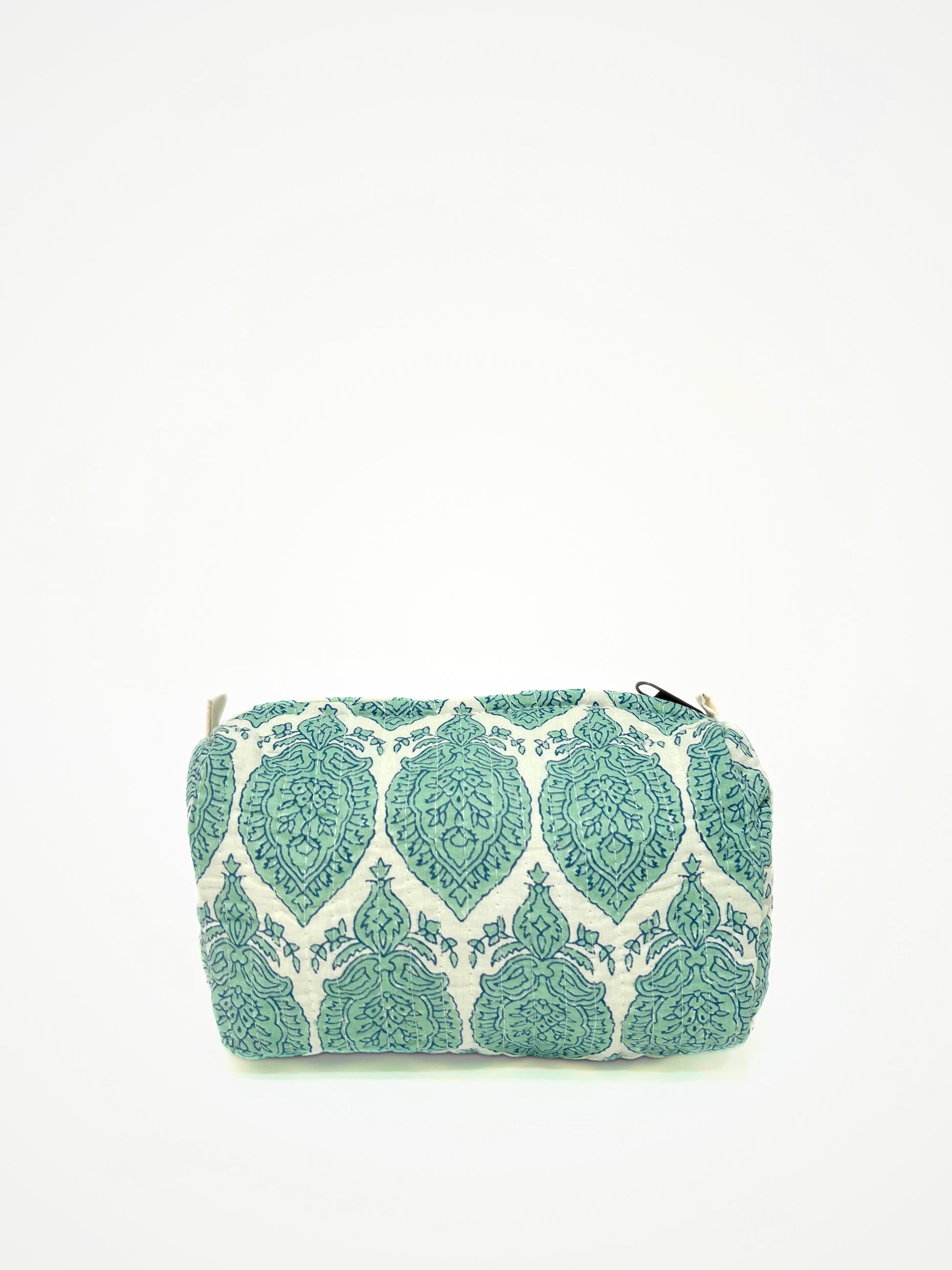 Beauty Case In Cotone Stampato Verde Acqua, Printed Cotton Water Green Beauty Case