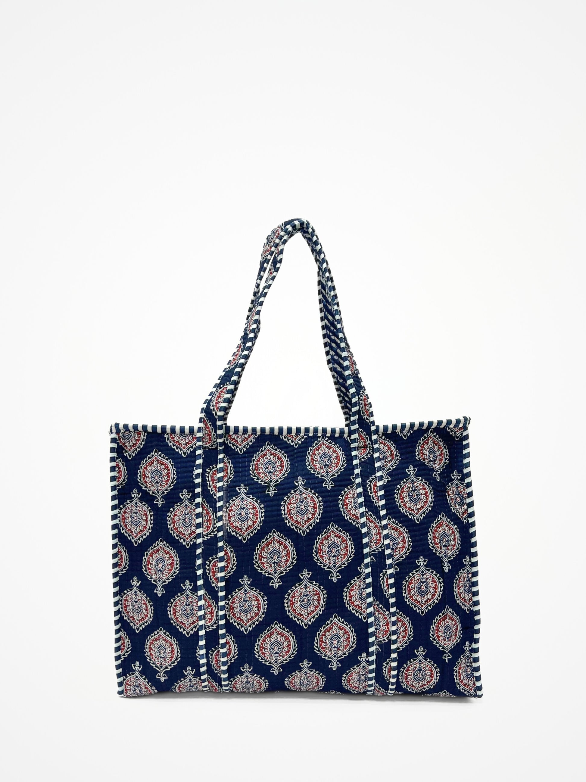 Borsa Tote Stampata Cotone Blu, Printed Cotton Tote Bag Blue
