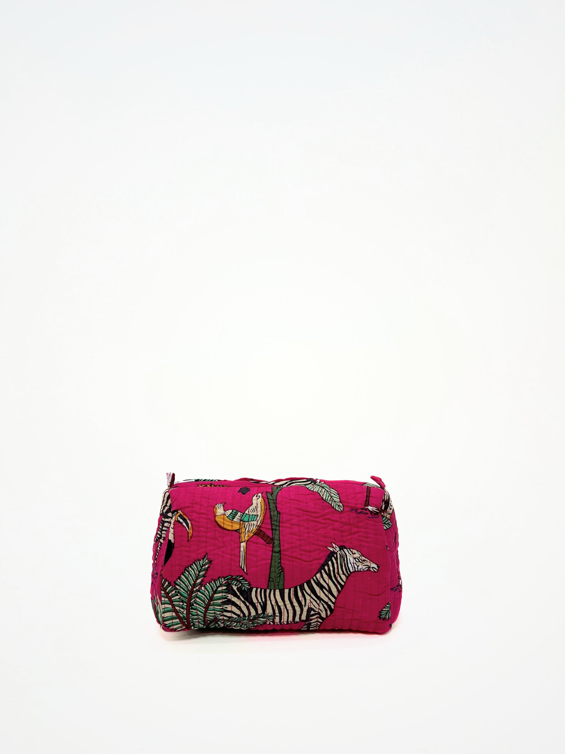 Beauty Case In Cotone Stampa Giungla E Tigri Magenta, Tiger Print Cotton Magenta Beauty Case