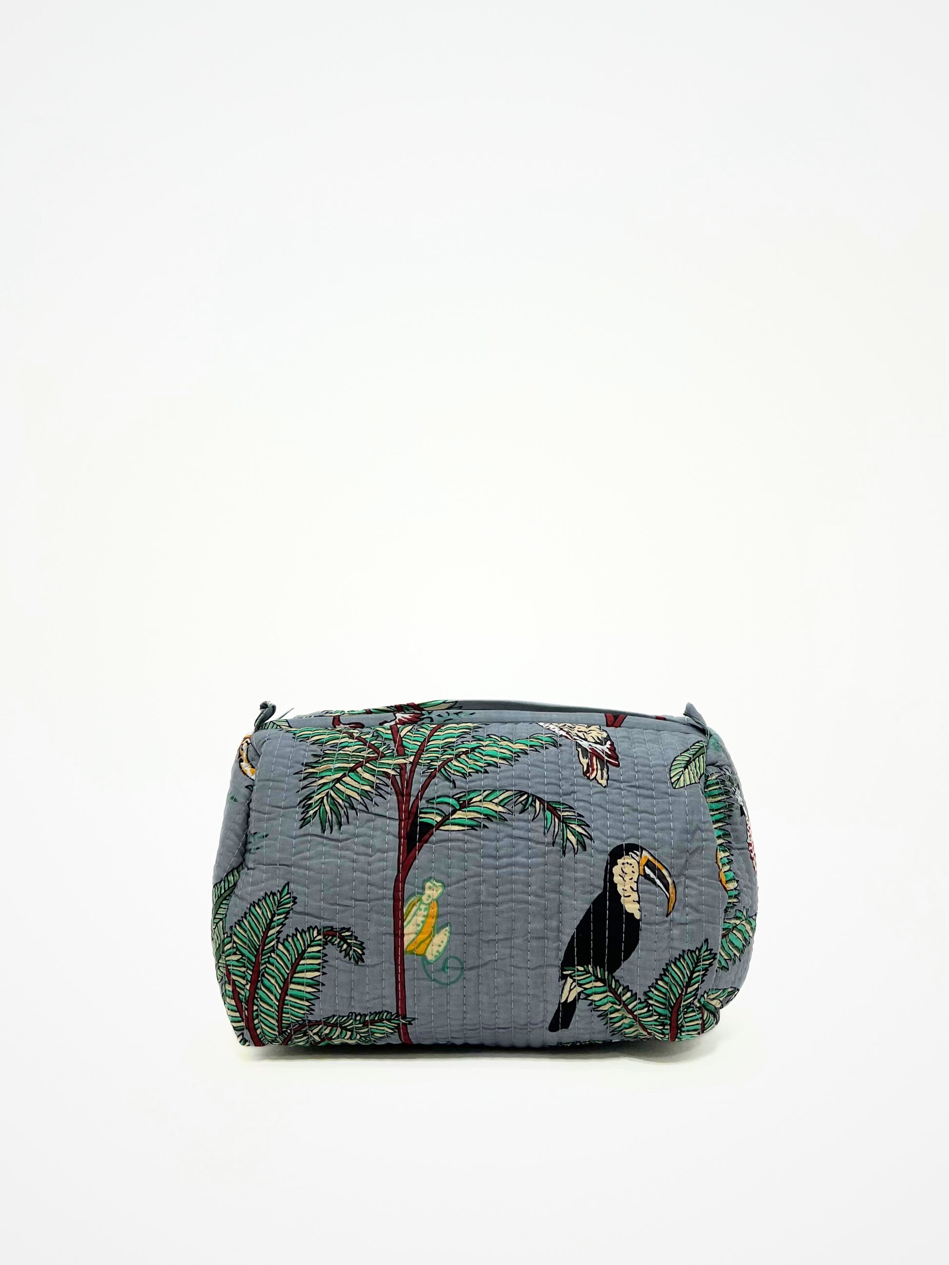 Beauty Case In Cotone Stampa Giungla E Tigri Grigio, Tiger Print Cotton Grey Beauty Case