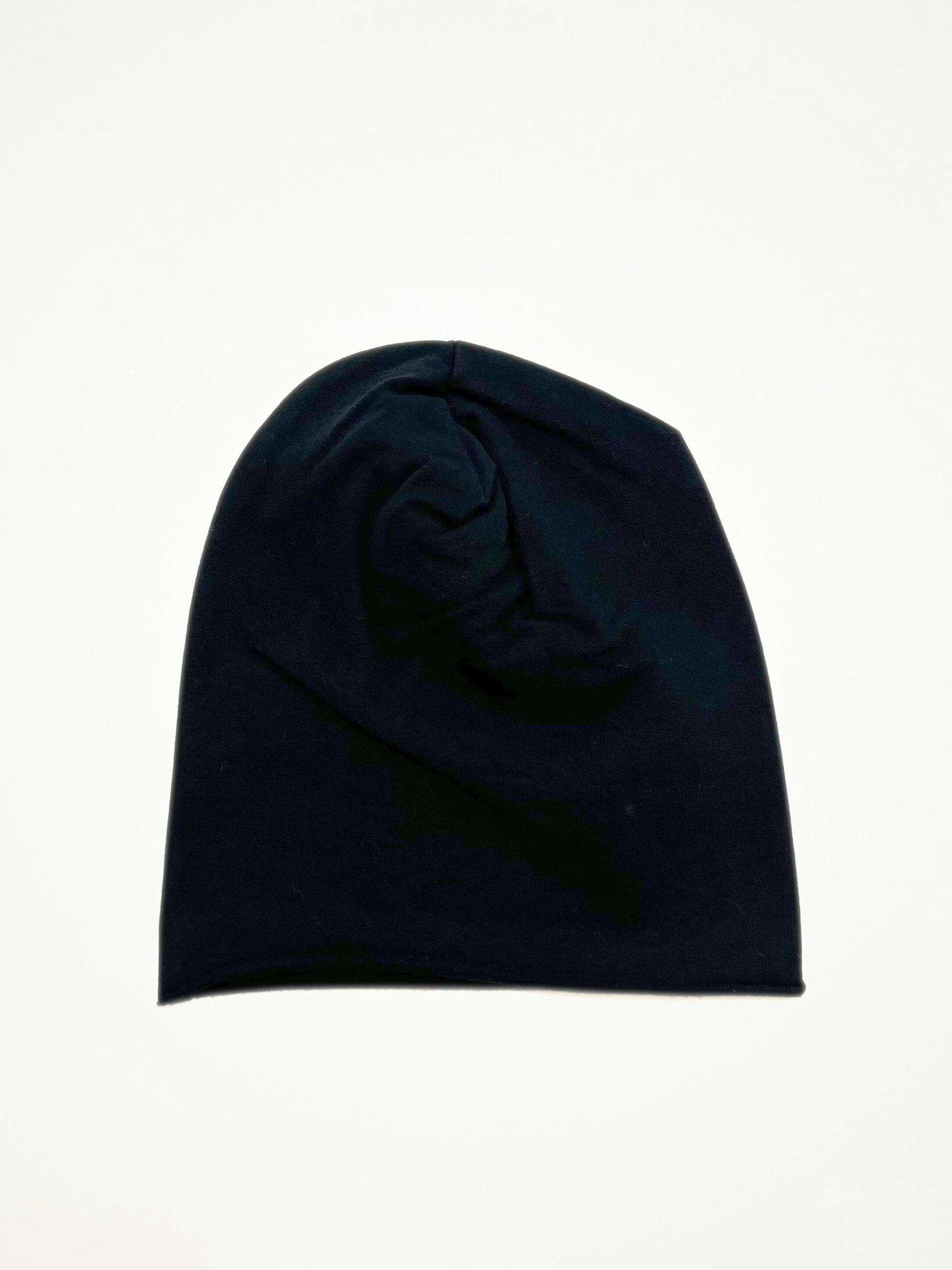 Berretto In Cotone Felpato Nero, Cotton Slouch Beanie Black