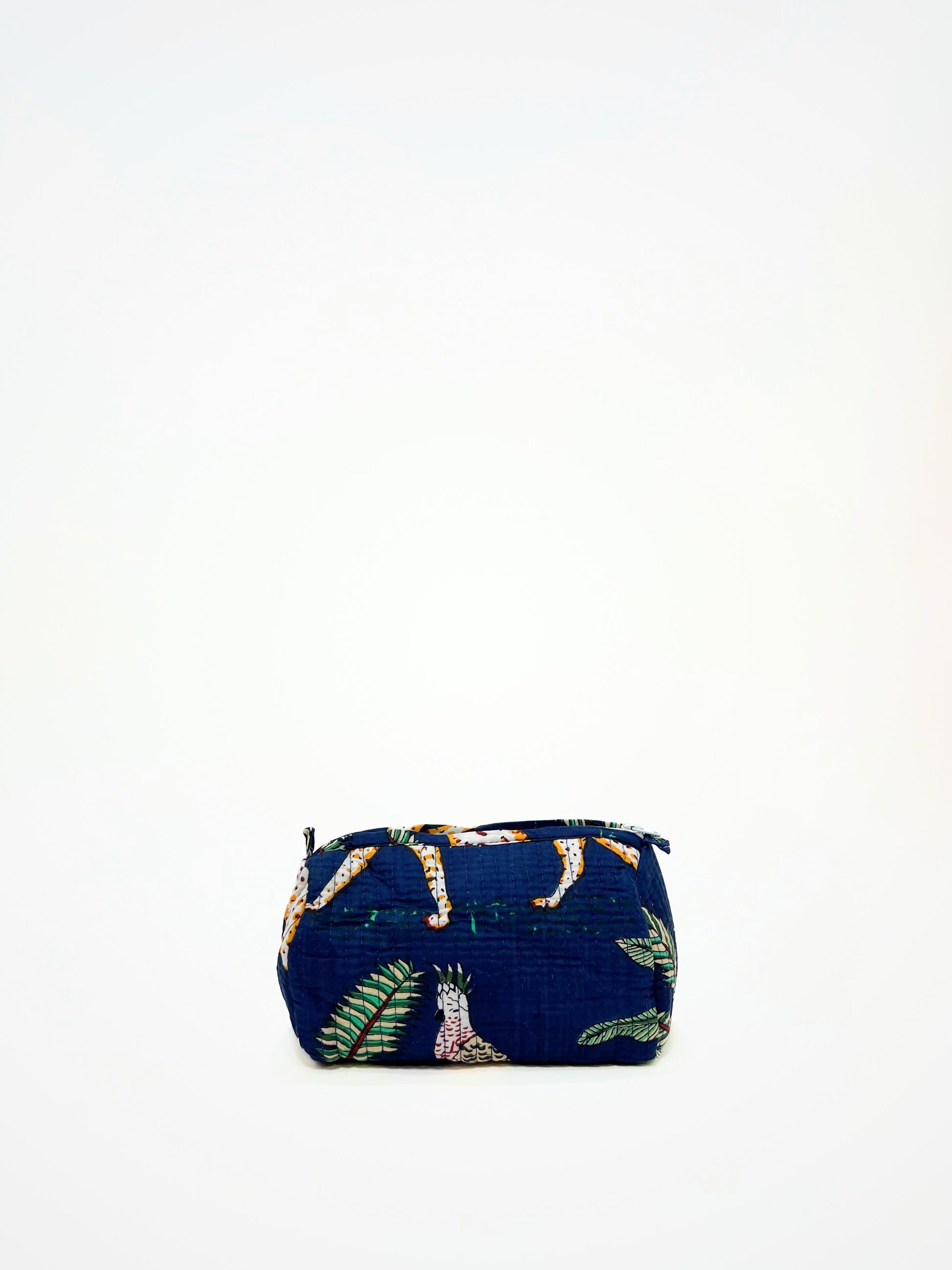 Beauty Case In Cotone Stampa Giungla Tigri Blu, Tiger Print Cotton Blue Beauty Case