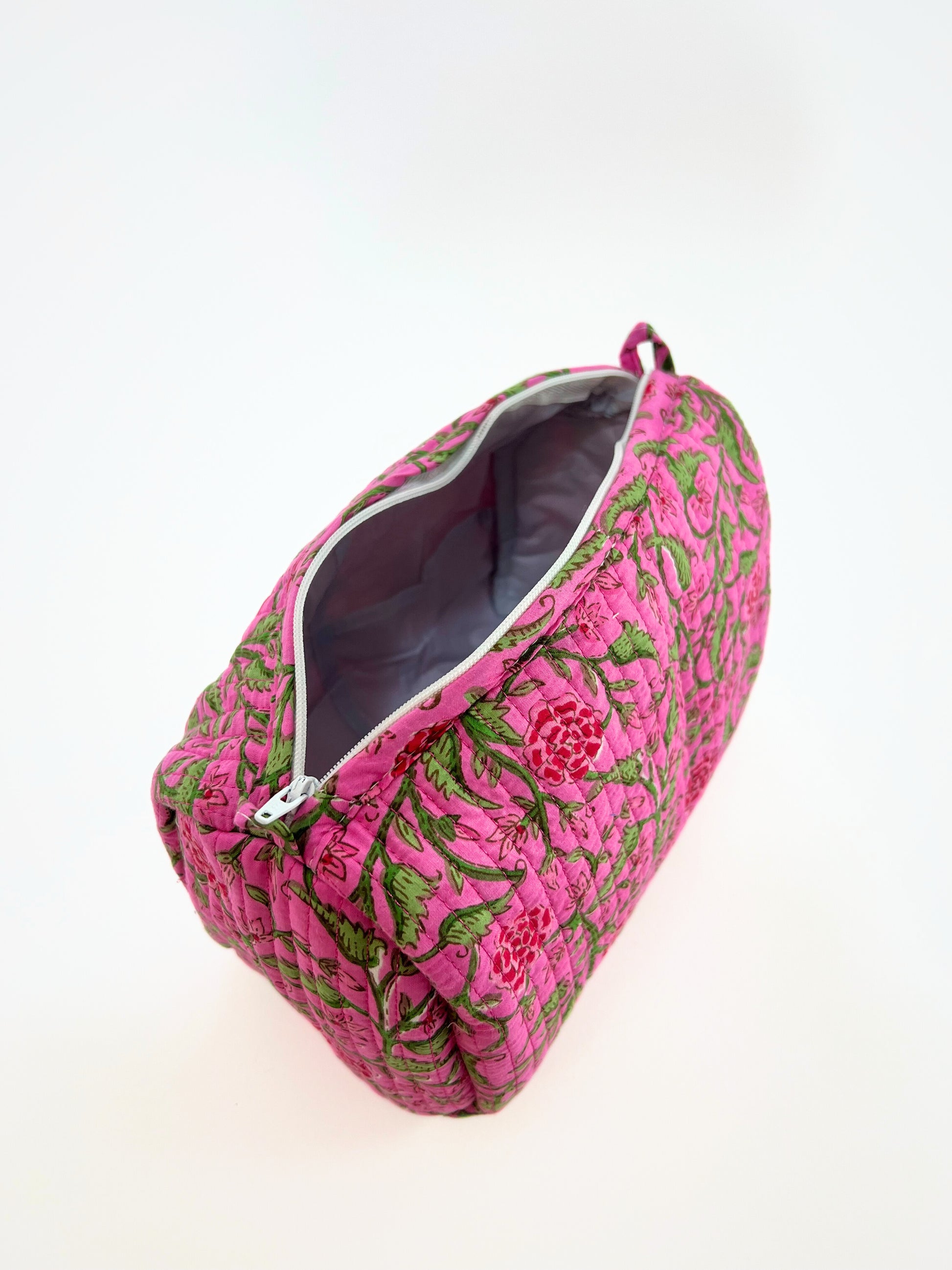 Beauty Case In Cotone Stampato Magenta, Printed Cotton Magenta Beauty Case