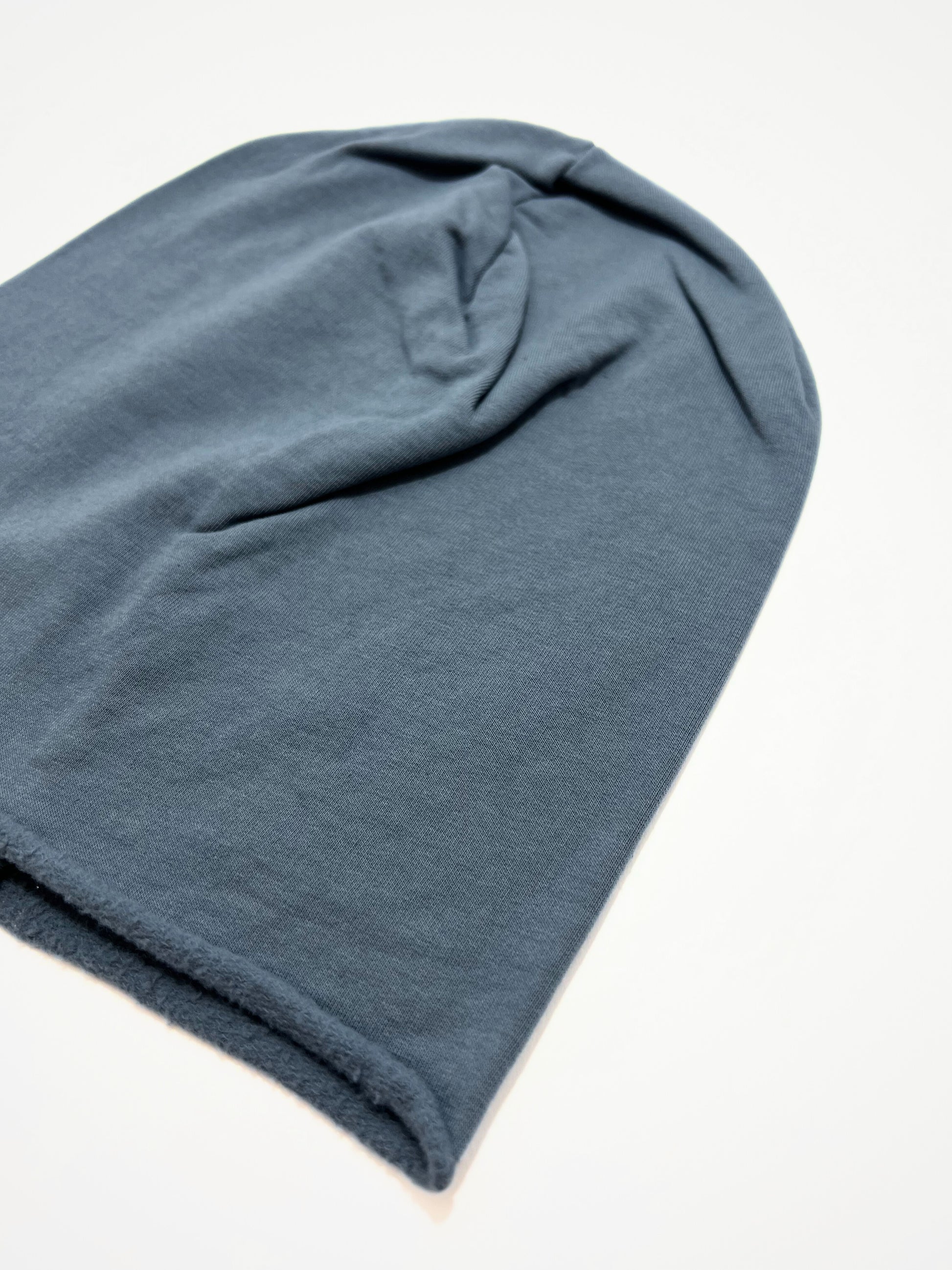 Berretto In Cotone Felpato Grigio Bluastro, Cotton Slouch Beanie Blue Grey
