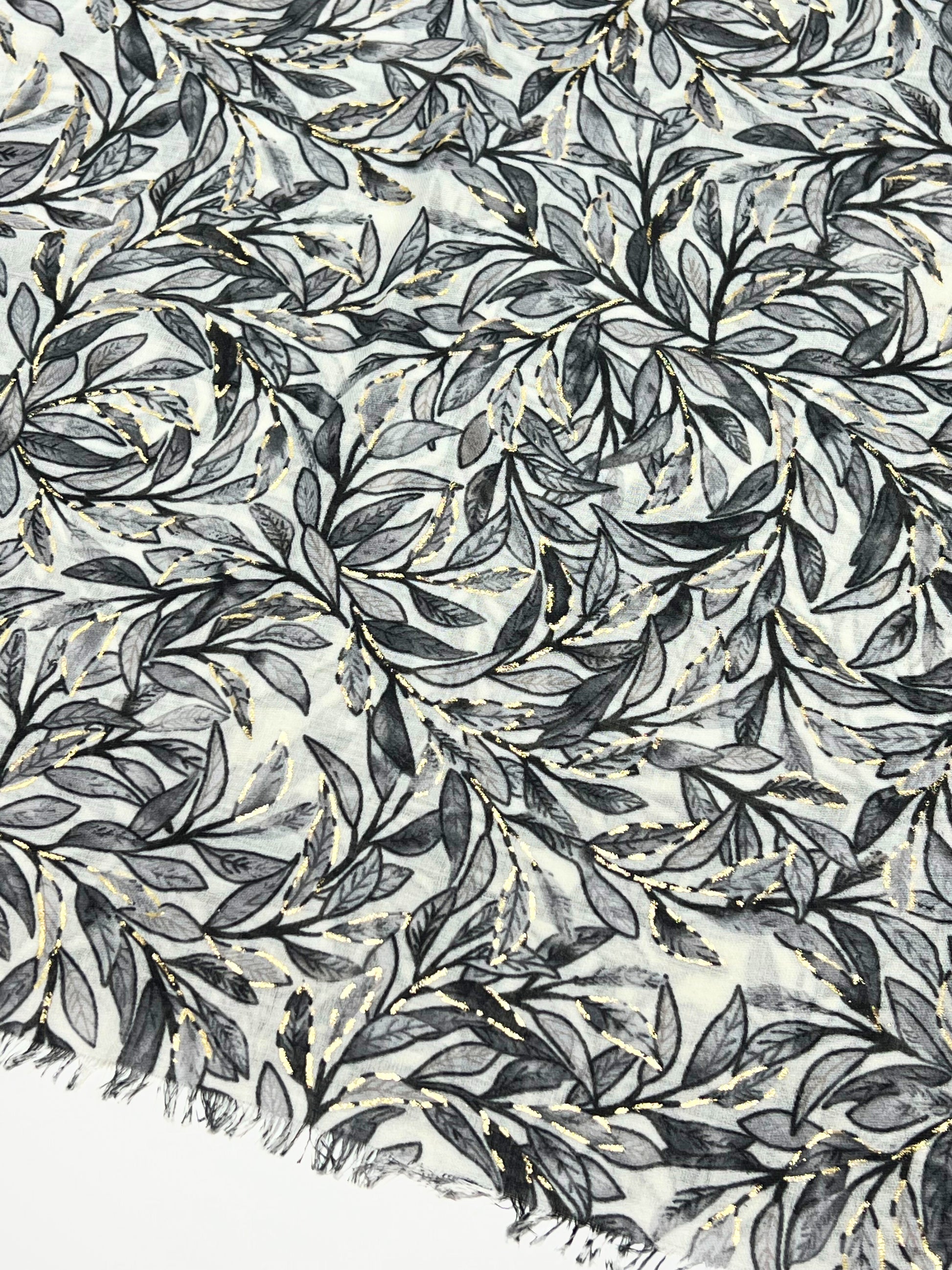 Stola Stampata Lamé Nero, Leaf Print Stole Black