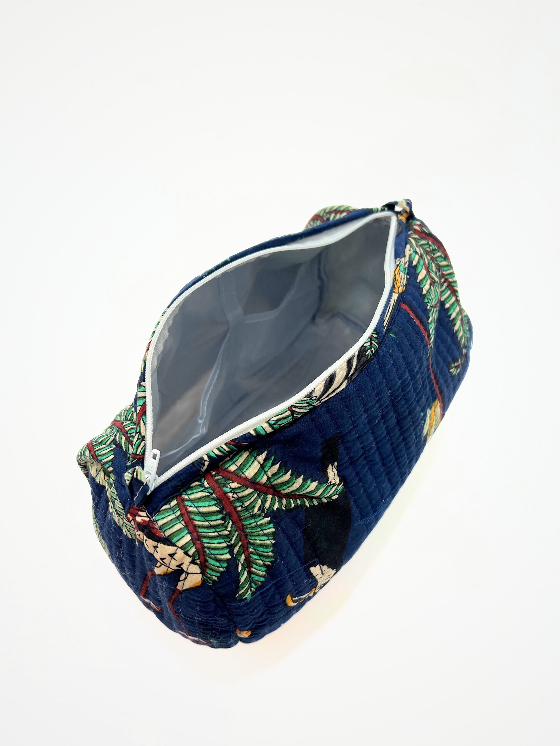 Beauty Case In Cotone Stampa Giungla Tigri Blu, Tiger Print Cotton Blue Beauty Case
