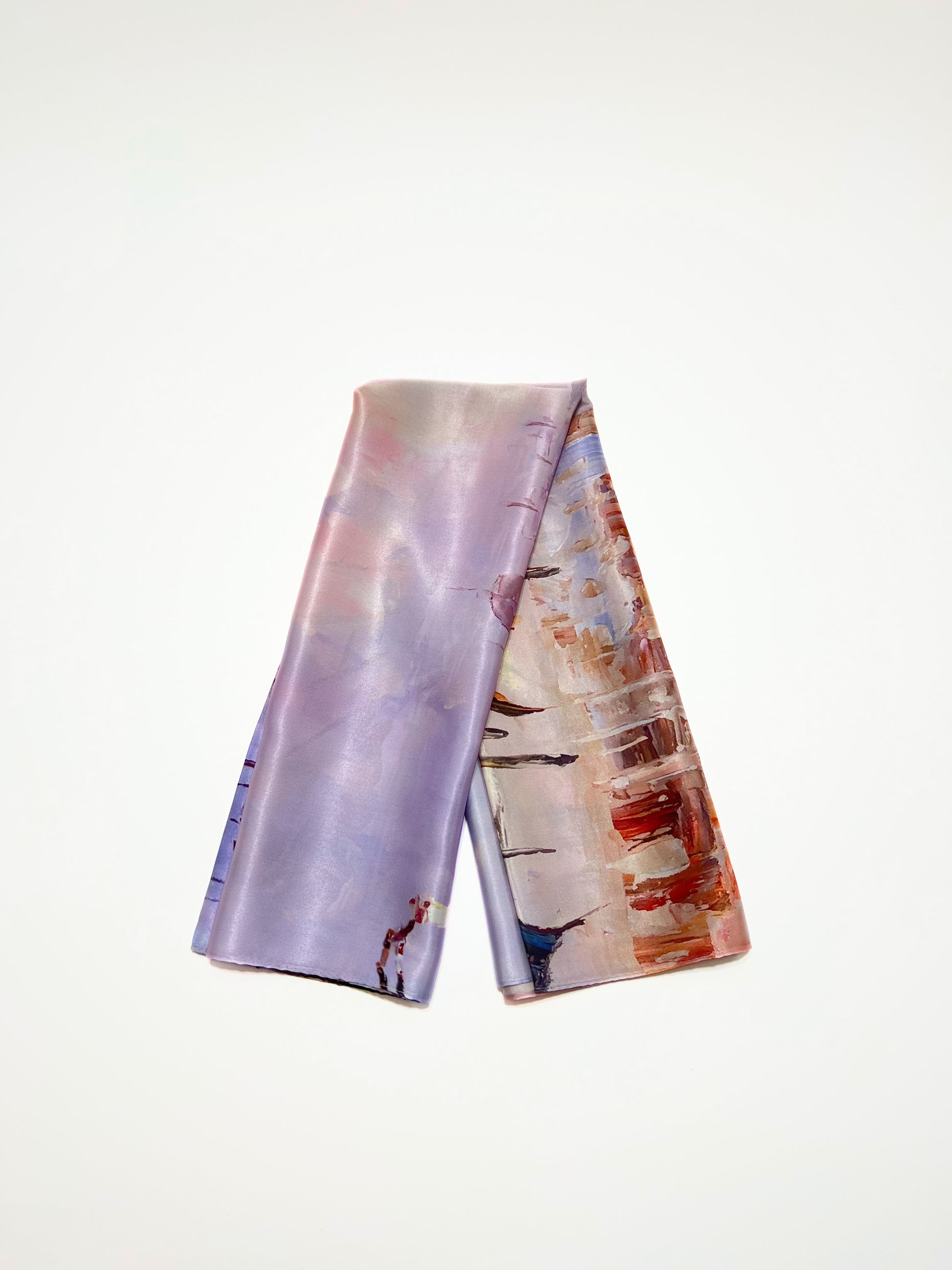 Foulard Quadrato Stampato Misto Seta Lilla, Silk Blend Printed Square Foulard Lilac