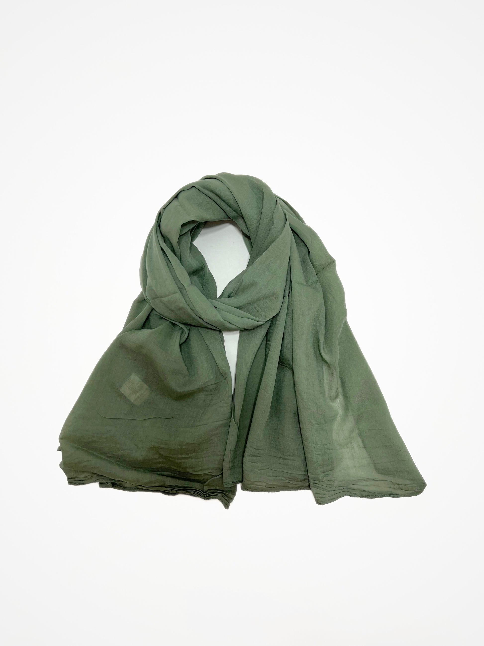Foulard Seta Cotone Verde Oliva, Silk Cotton Foulard Olive Green