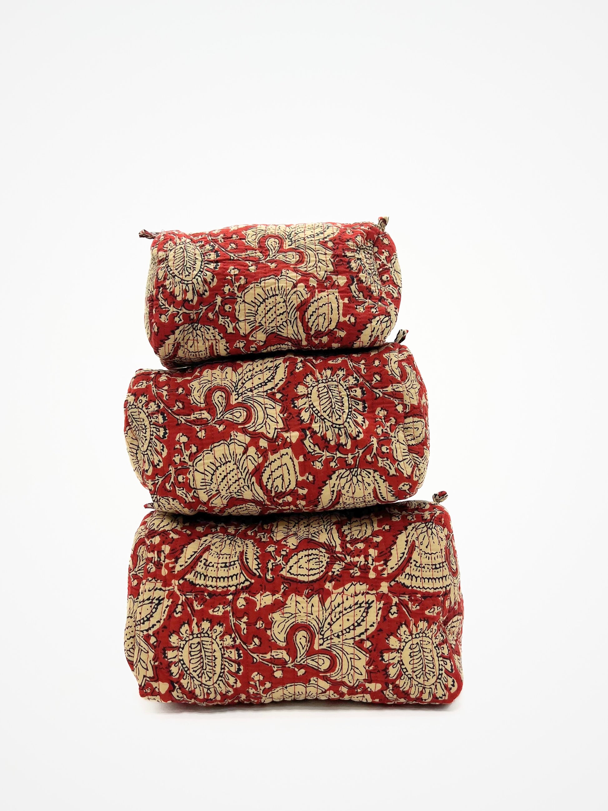 Beauty Case In Cotone Stampato Rosso, Printed Cotton Red Beauty Case