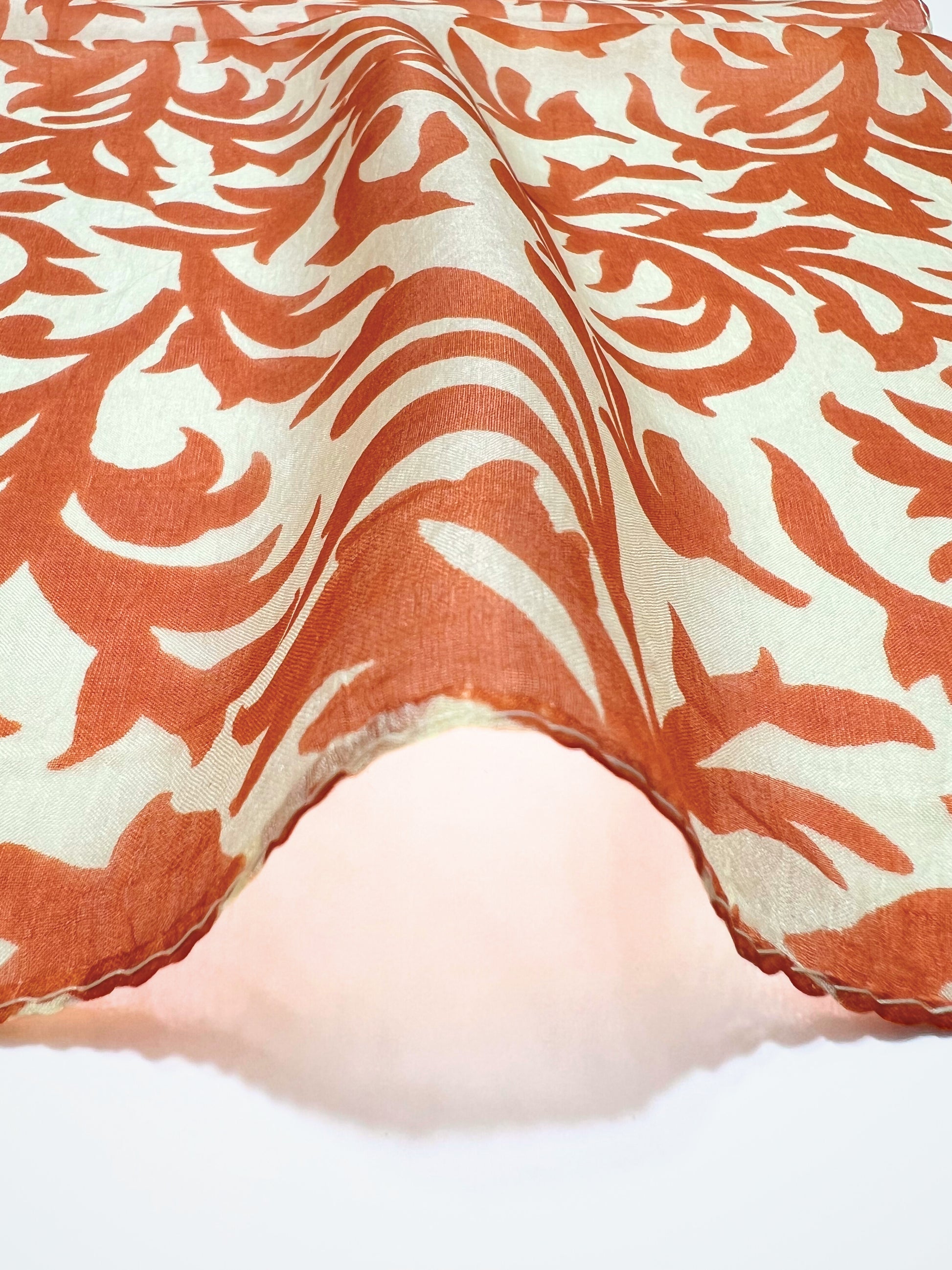Stola Stampata In Pura Seta Aranciato, Printed Silk Stole Orangey