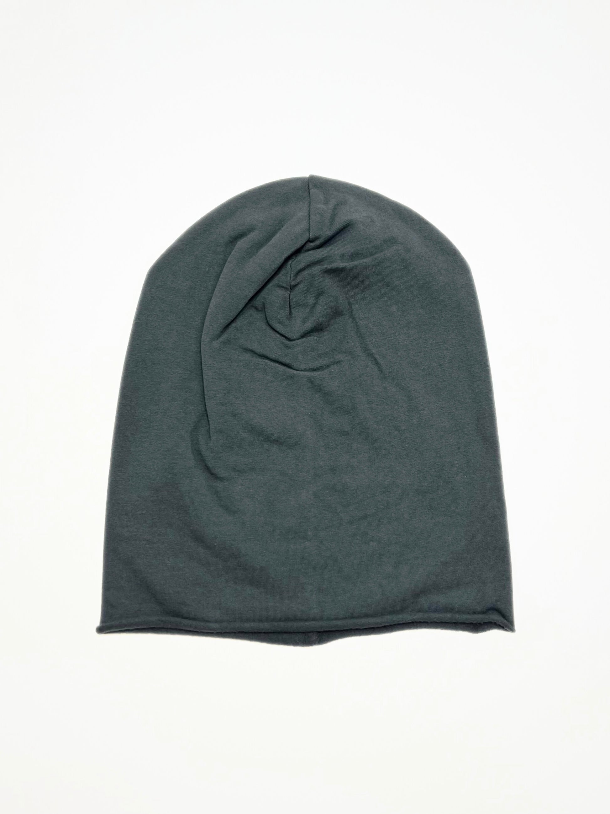 Berretto In Cotone Felpato Grigio Scuro, Cotton Slouch Beanie Dark Grey