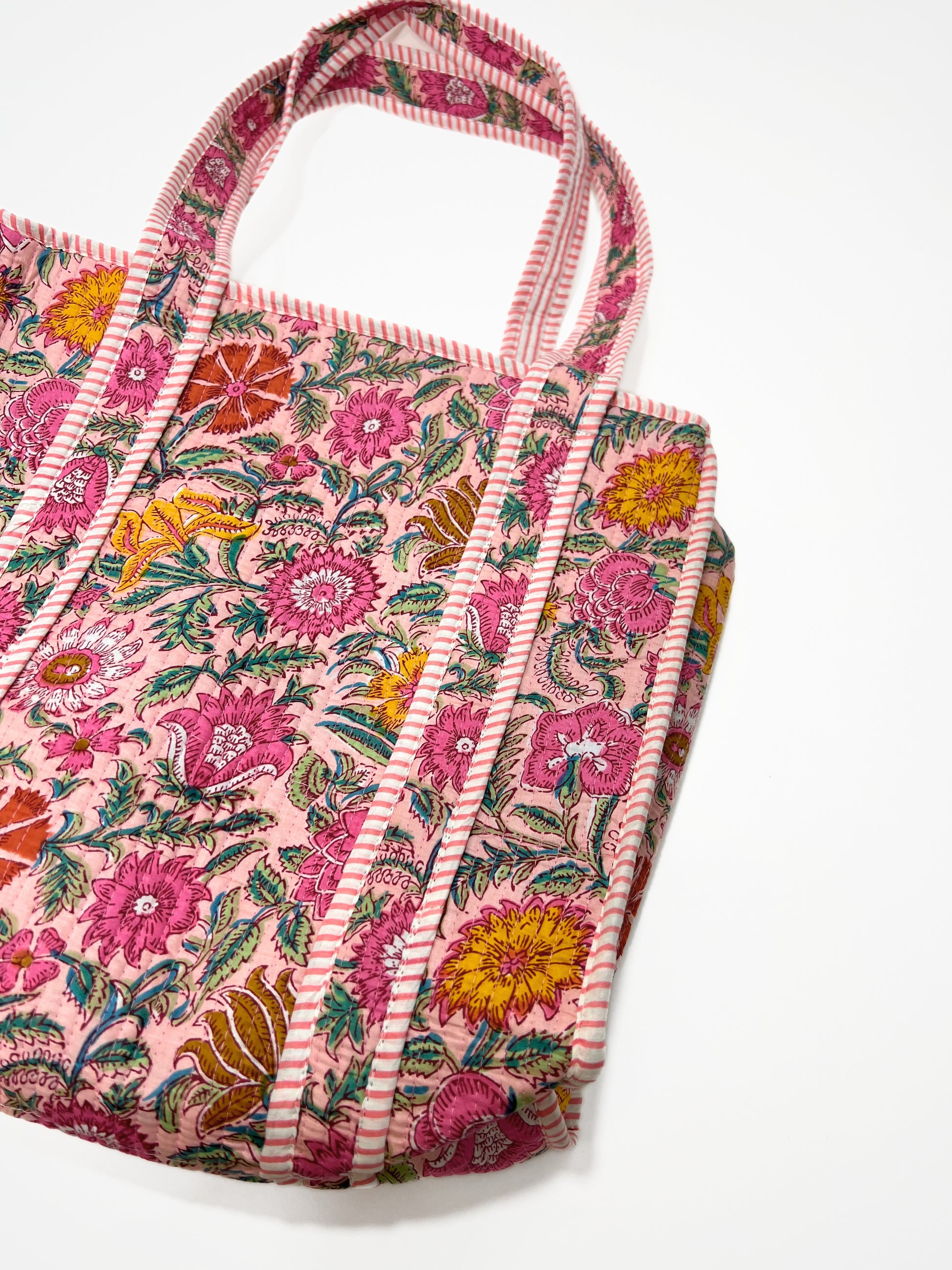 Borsa Tote Stampata Cotone Rosa, Printed Cotton Tote Bag Pink