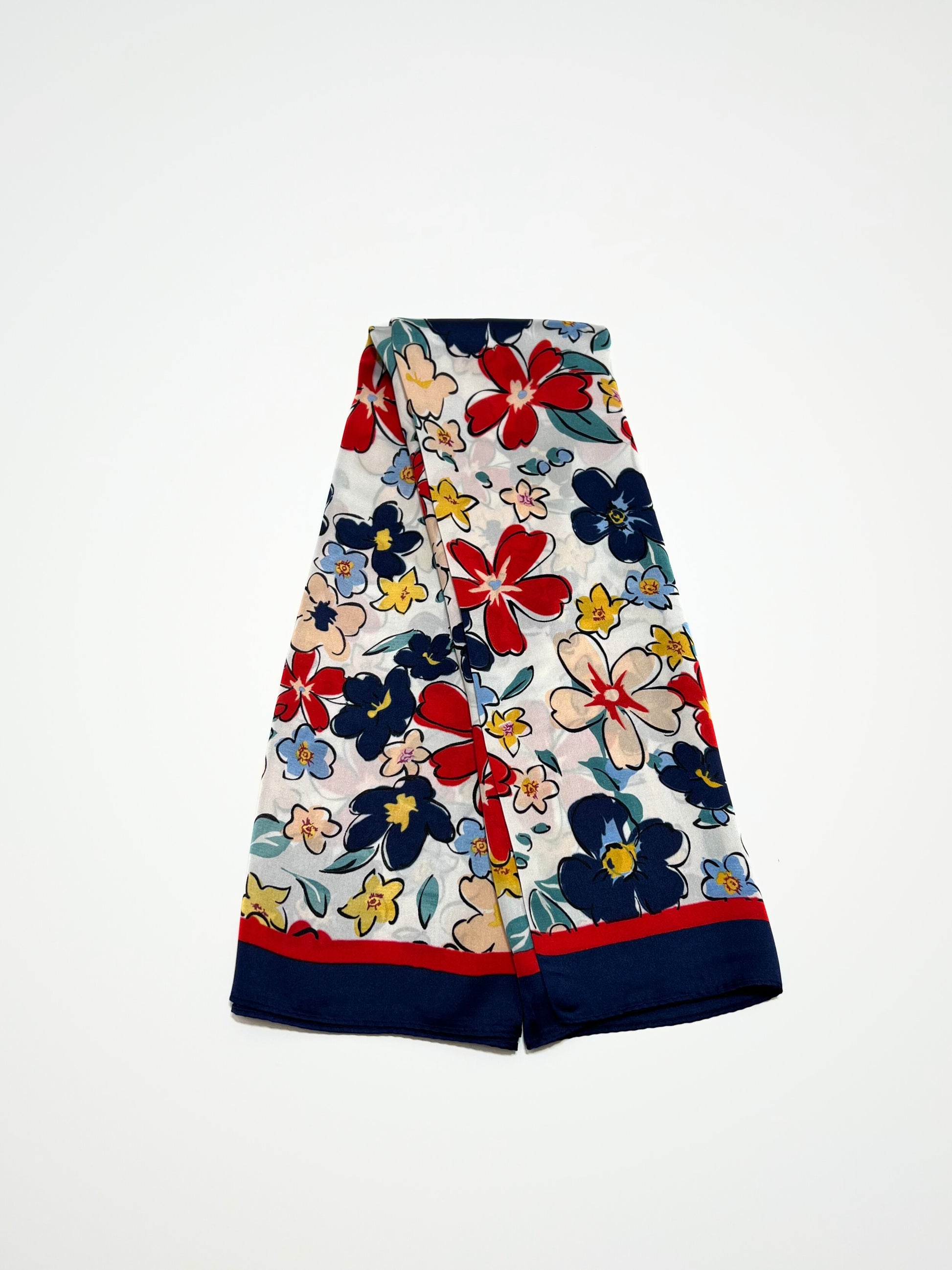 Foulard Quadrato Stampa Floreale Blu Marino, Flower Print Foulard Navy Blue