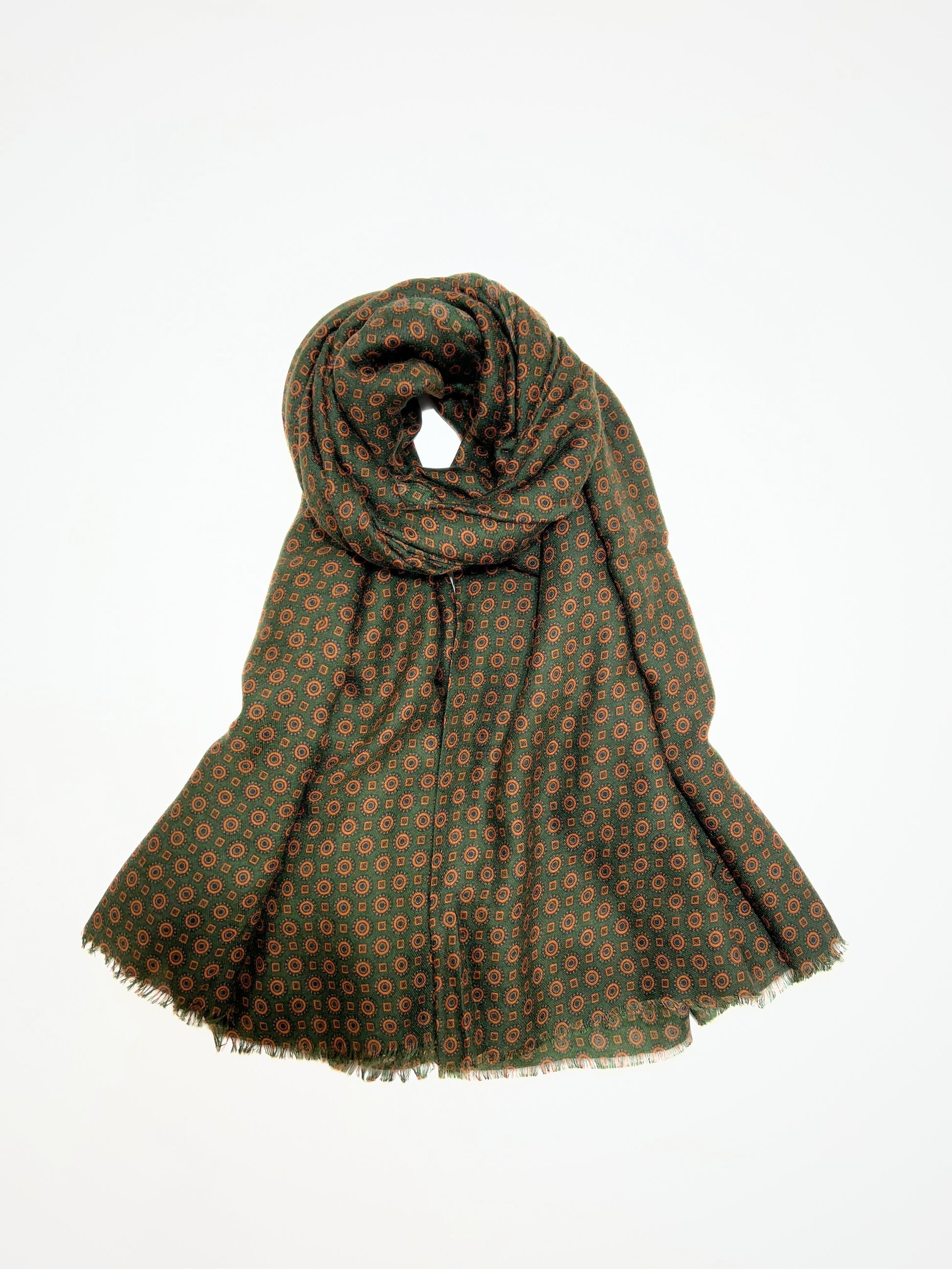 Sciarpa Con Motivi Cravatteria Verde Oliva, Printed Scarf Olive Green