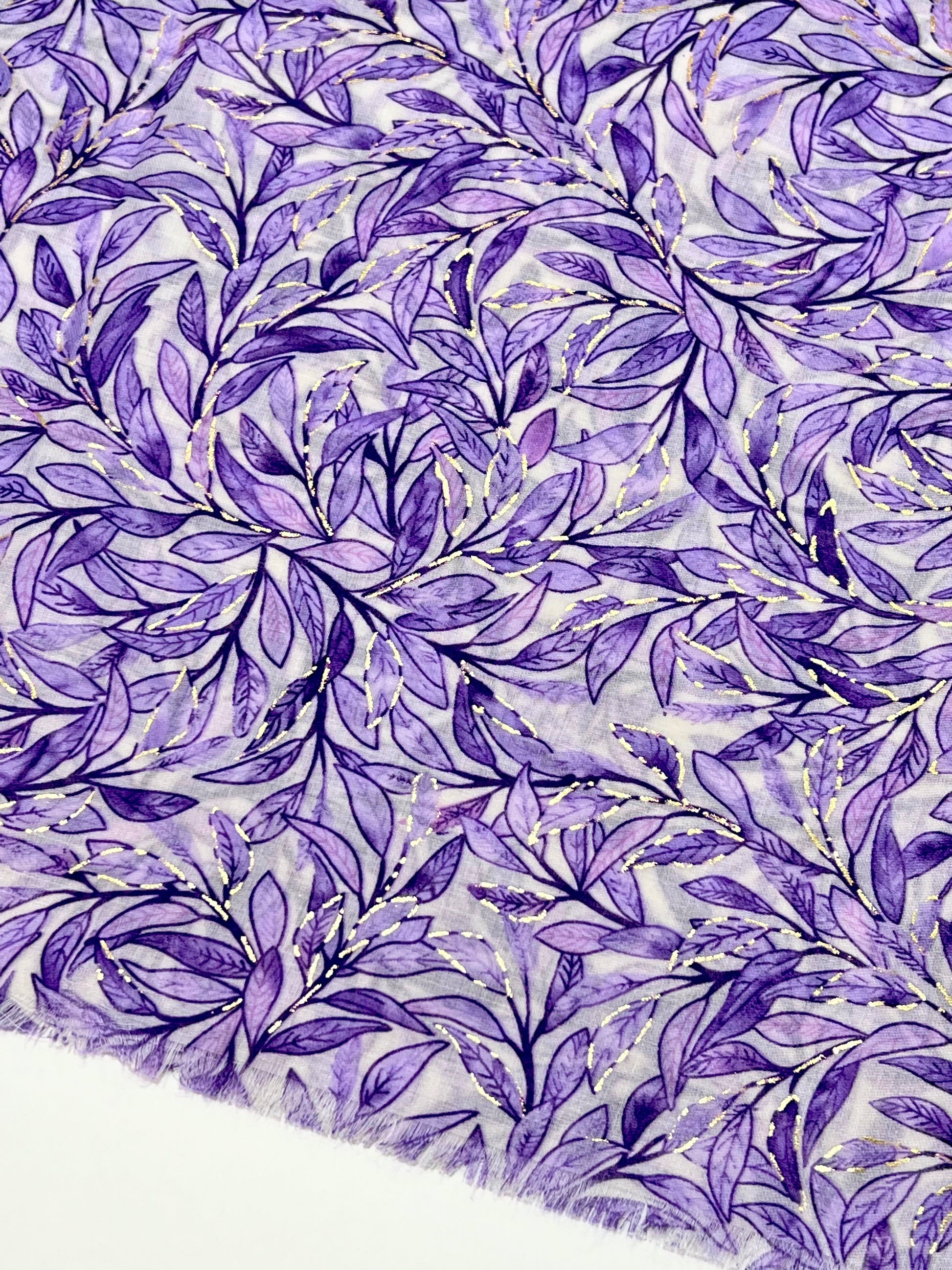 Stola Stampata Lamé Viola, Leaf Print Stole Purple