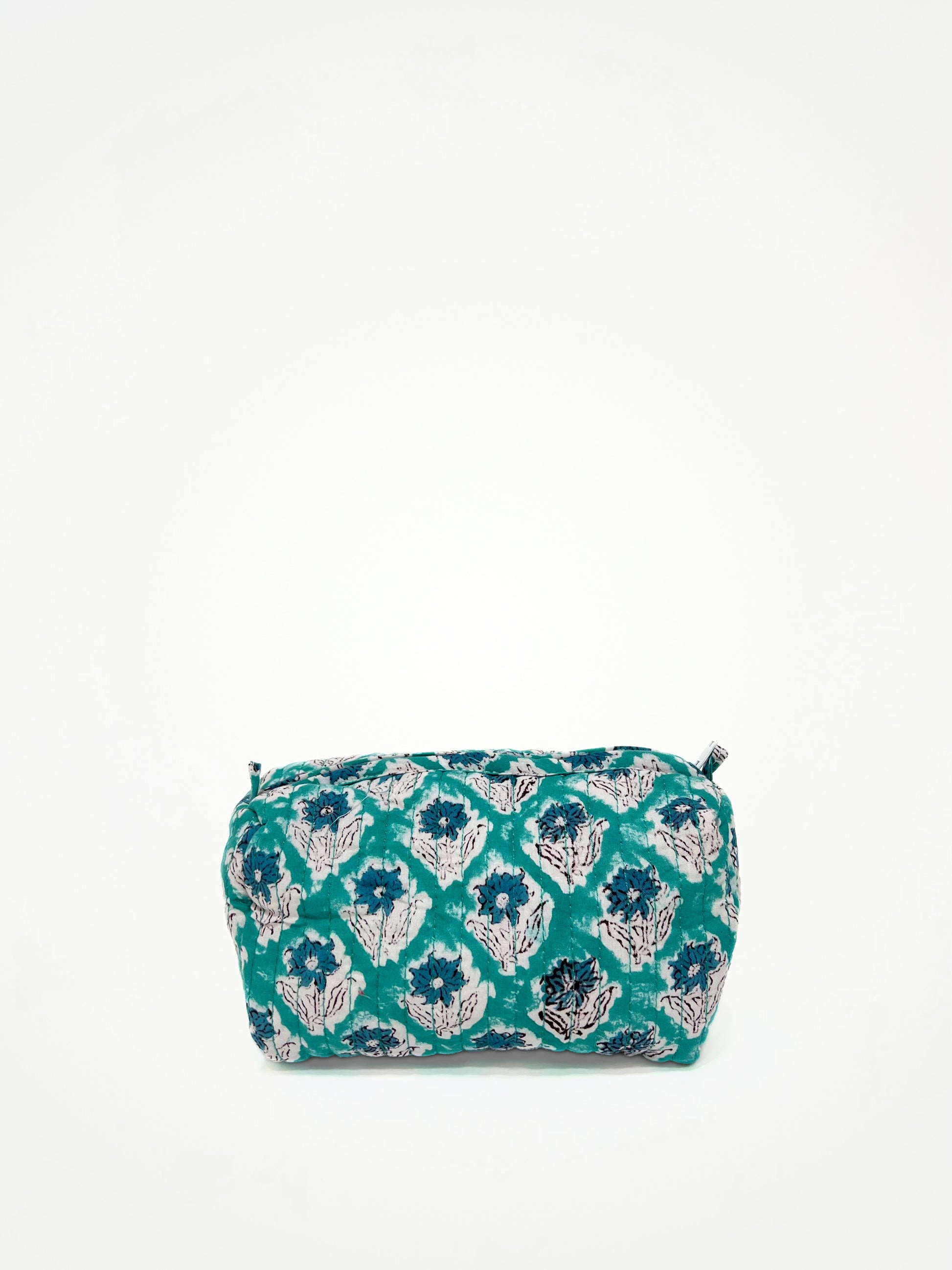 Beauty Case In Cotone Stampato Ottanio, Printed Cotton Teal Beauty Case