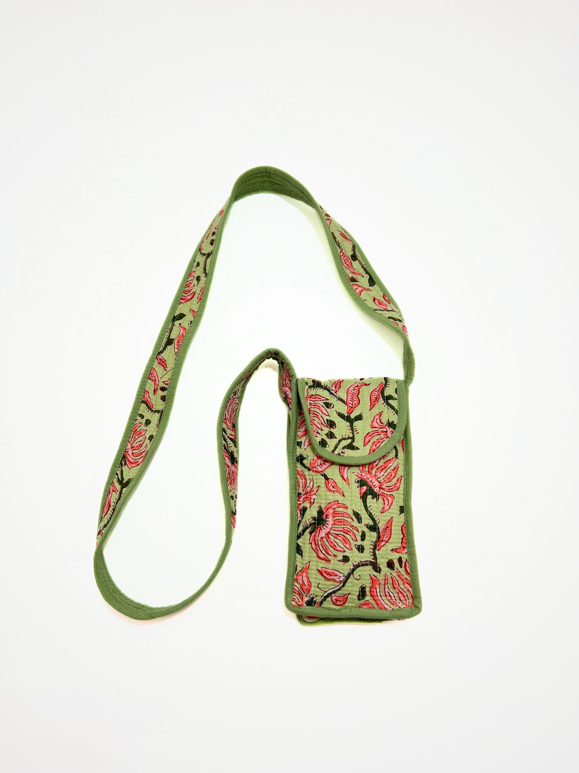 Portacellulare In Cotone Stampato Pistacchio, Printed Cotton Phone Pouch Pistachio