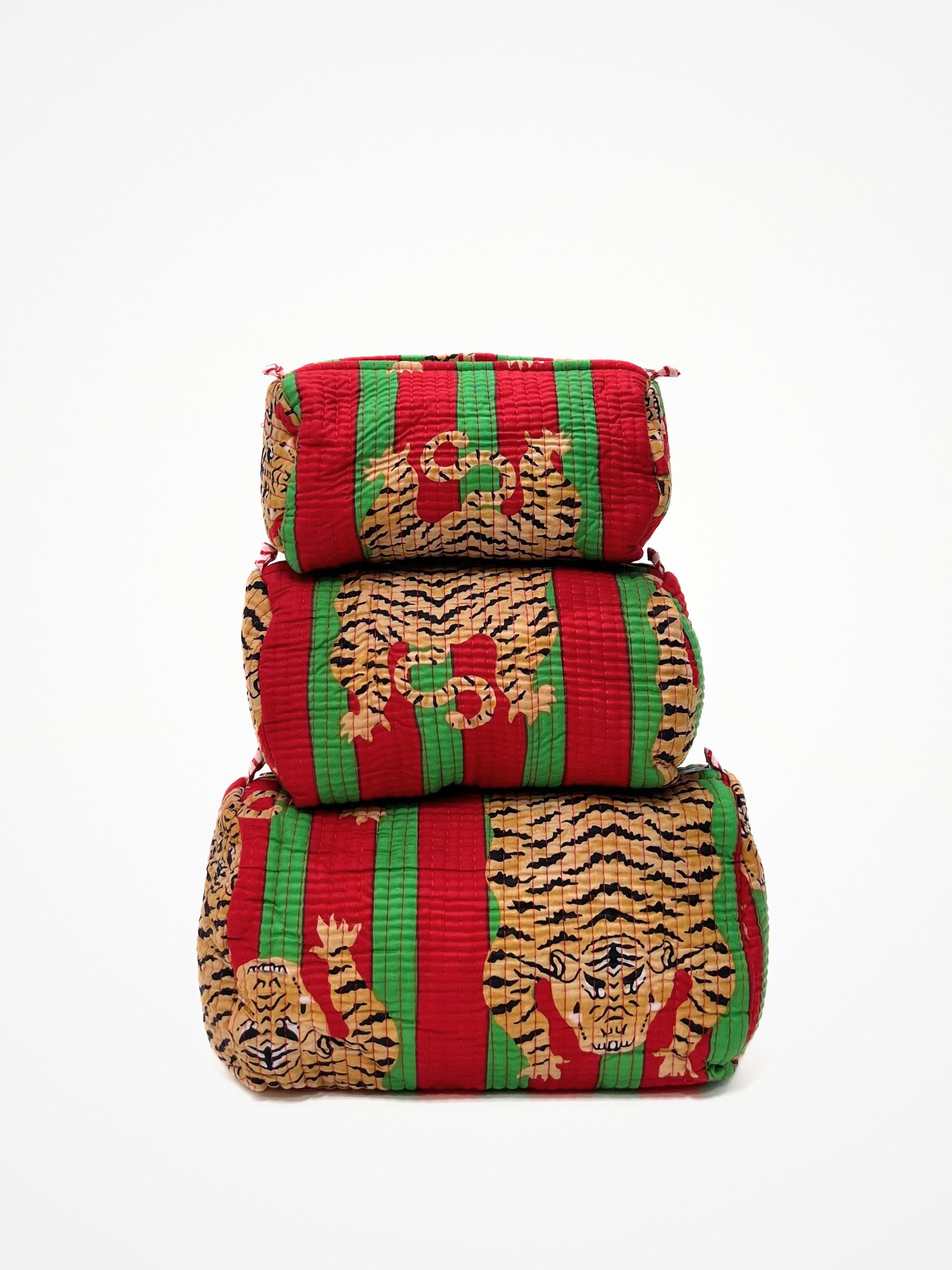 Beauty Case Tigri Rosso Verde, Cotton Beauty Case Tigers Red Green