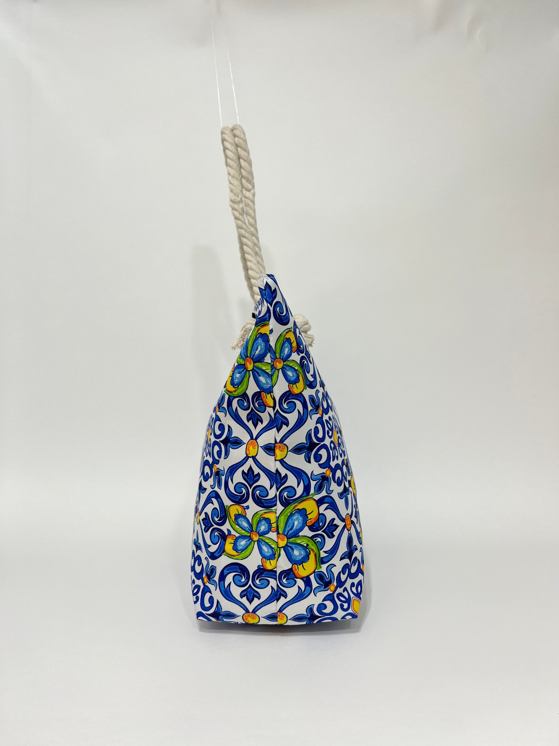 Borsa Tote Estiva Stampata Blu, Summer Tote Bag Blue
