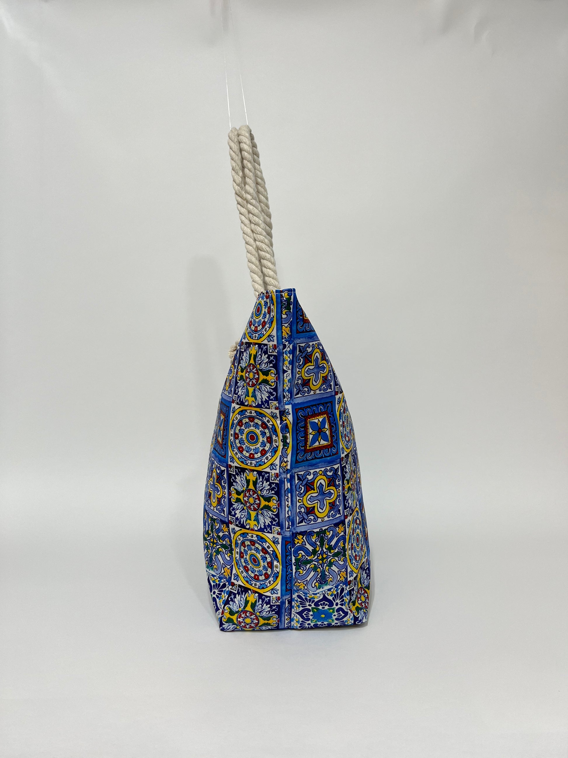 Borsa Tote Estiva Stampata Blu, Printed Summer Tote Bag Blue
