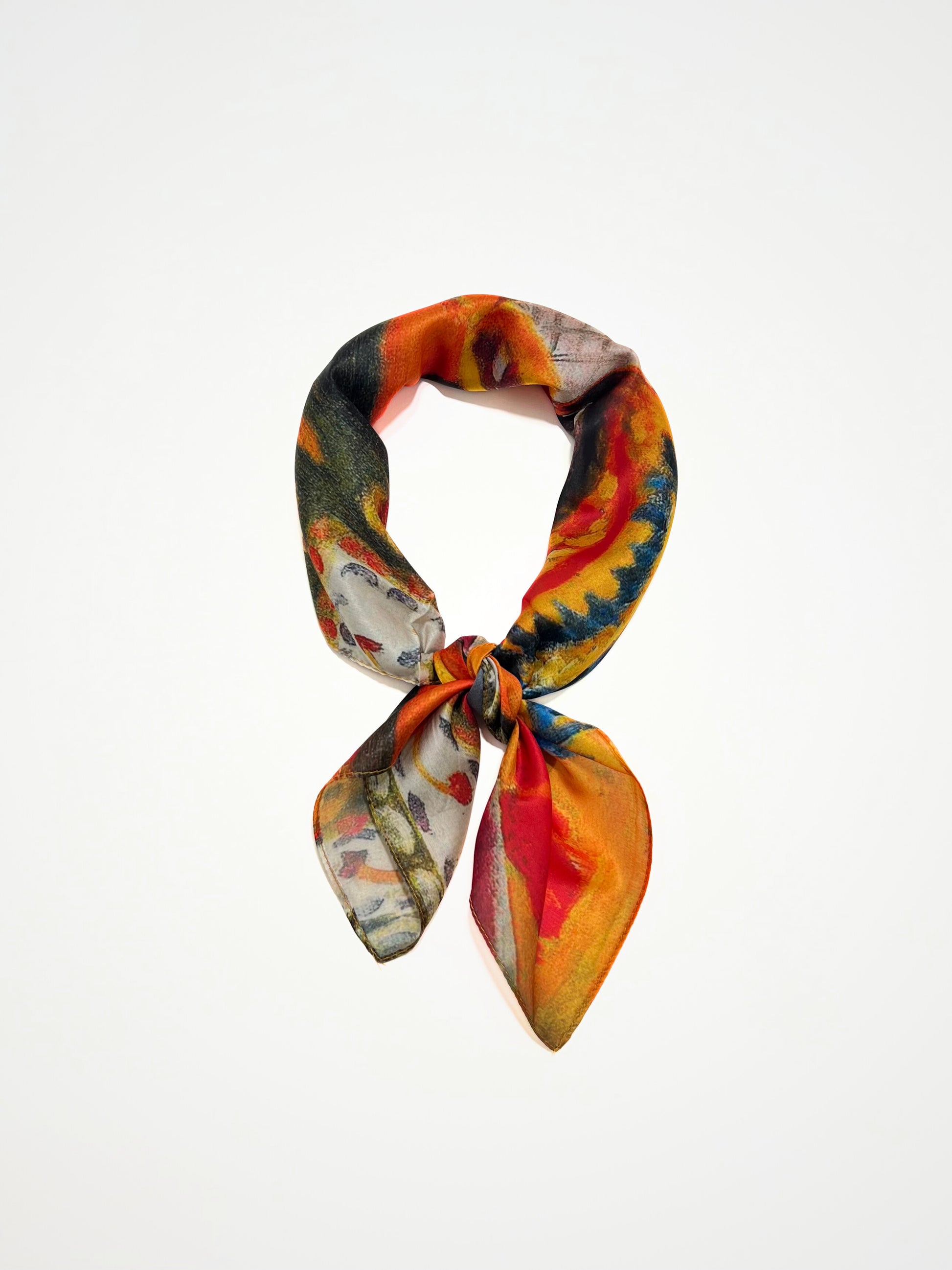 Foulard Stampato Misto Seta Arancione, Printed Silk Blend Square Foulard Orangey