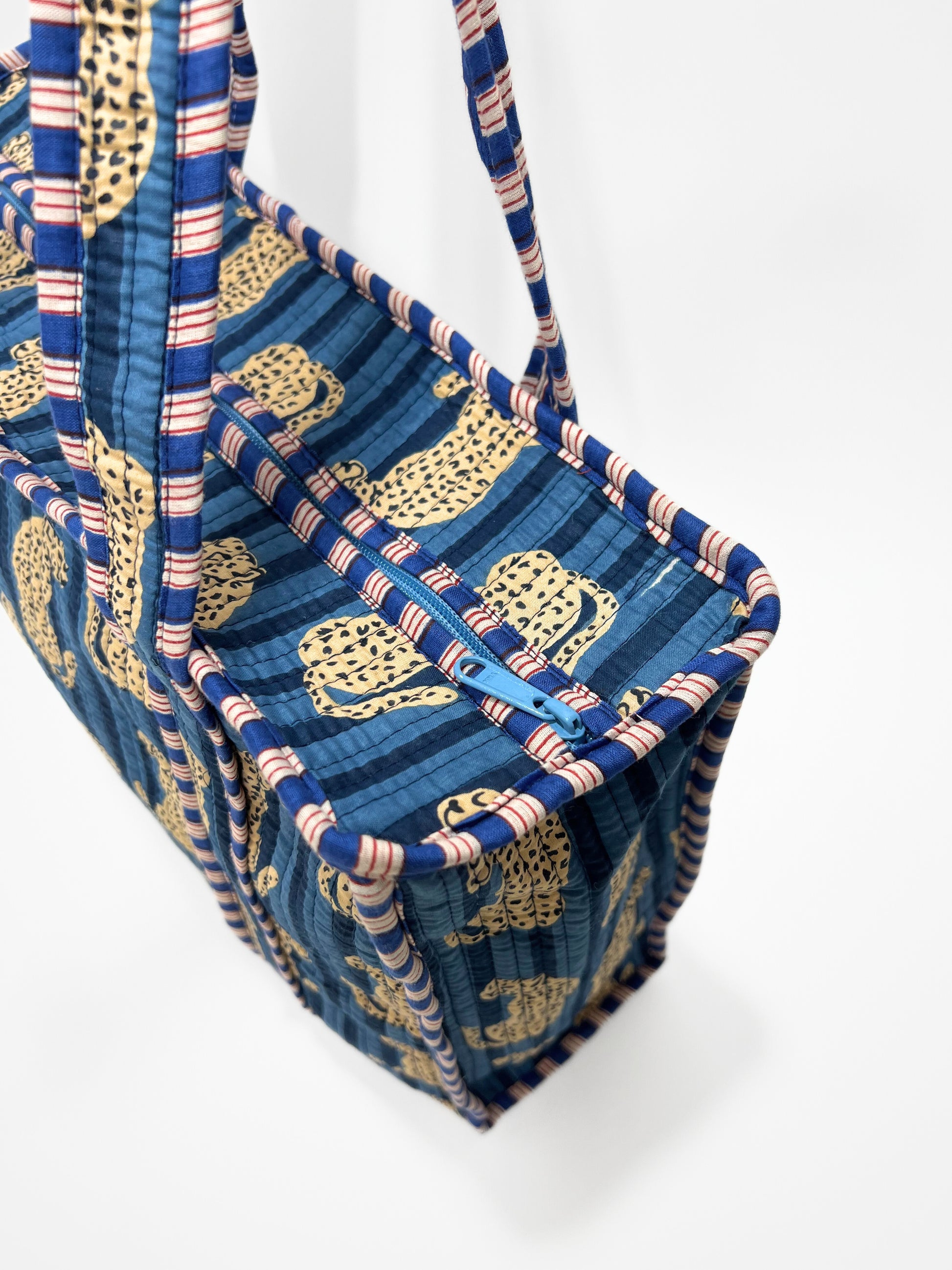 Borsa Tote Stampata Cotone Blu, Printed Cotton Tote Bag Blue