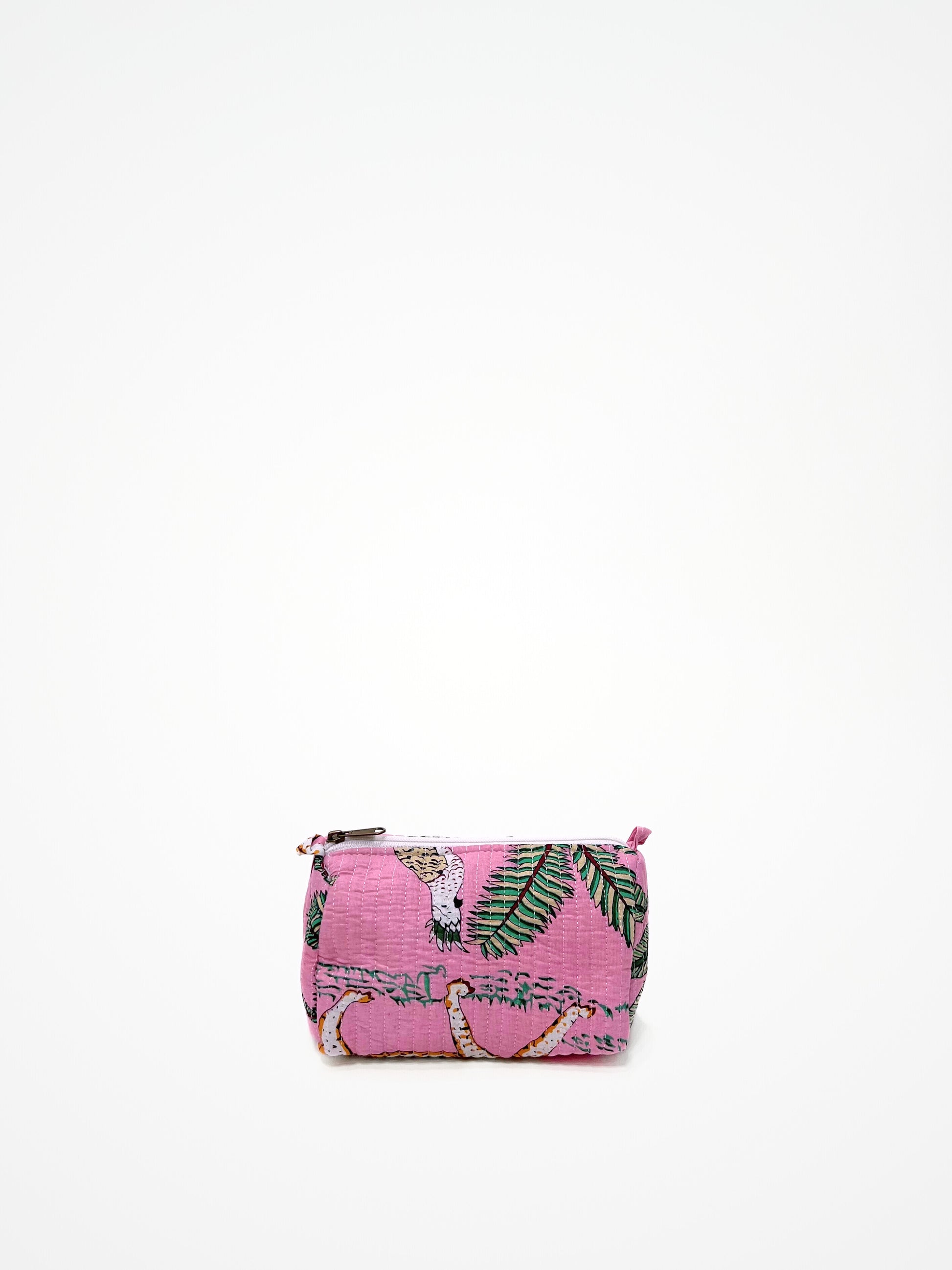Beauty Case In Cotone Stampa Giungla Tigri Rosa, Tiger Print Cotton Pink Beauty Case