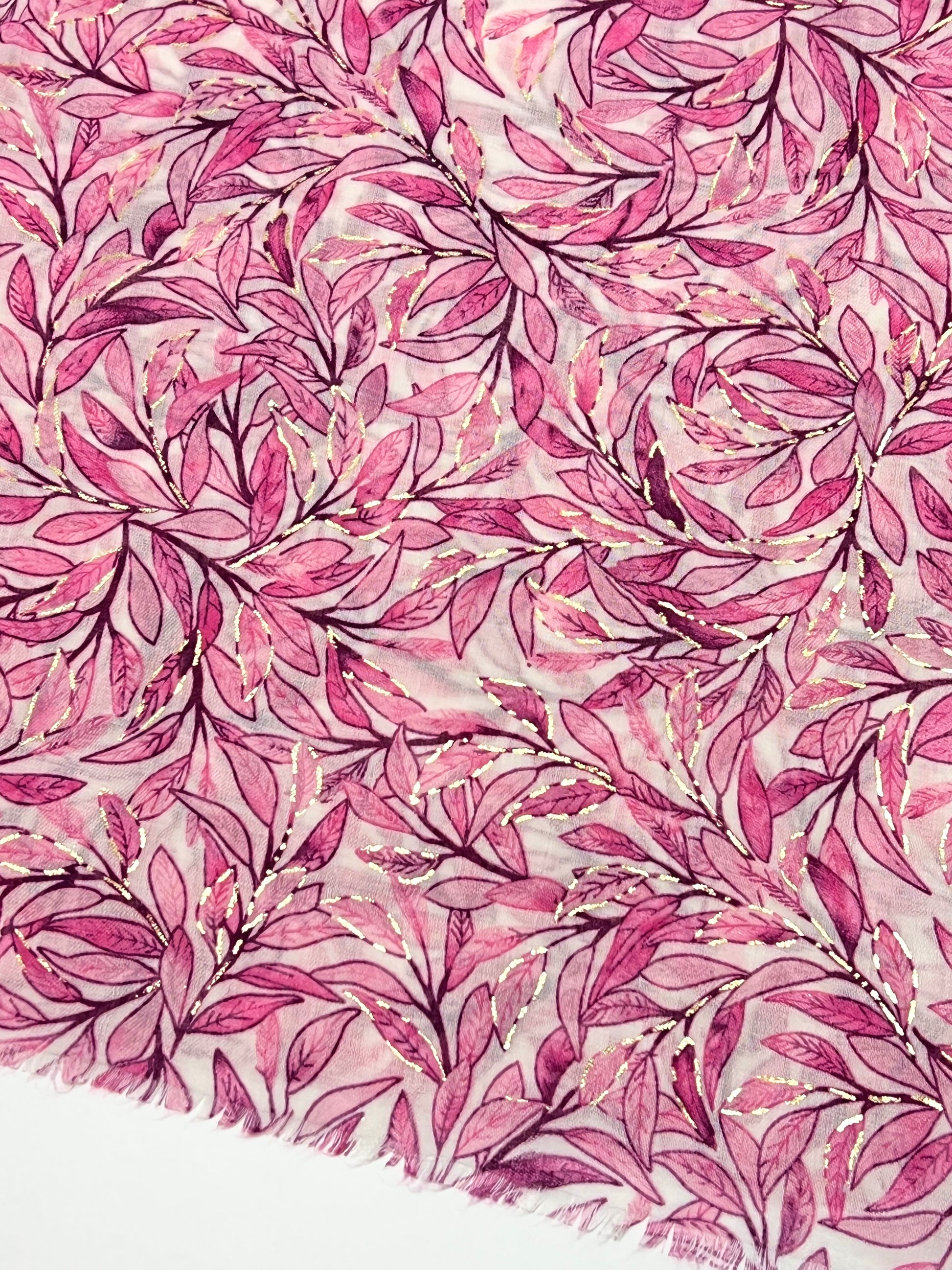 Stola Stampata Lamé Magenta, Leaf Print Stole Magenta