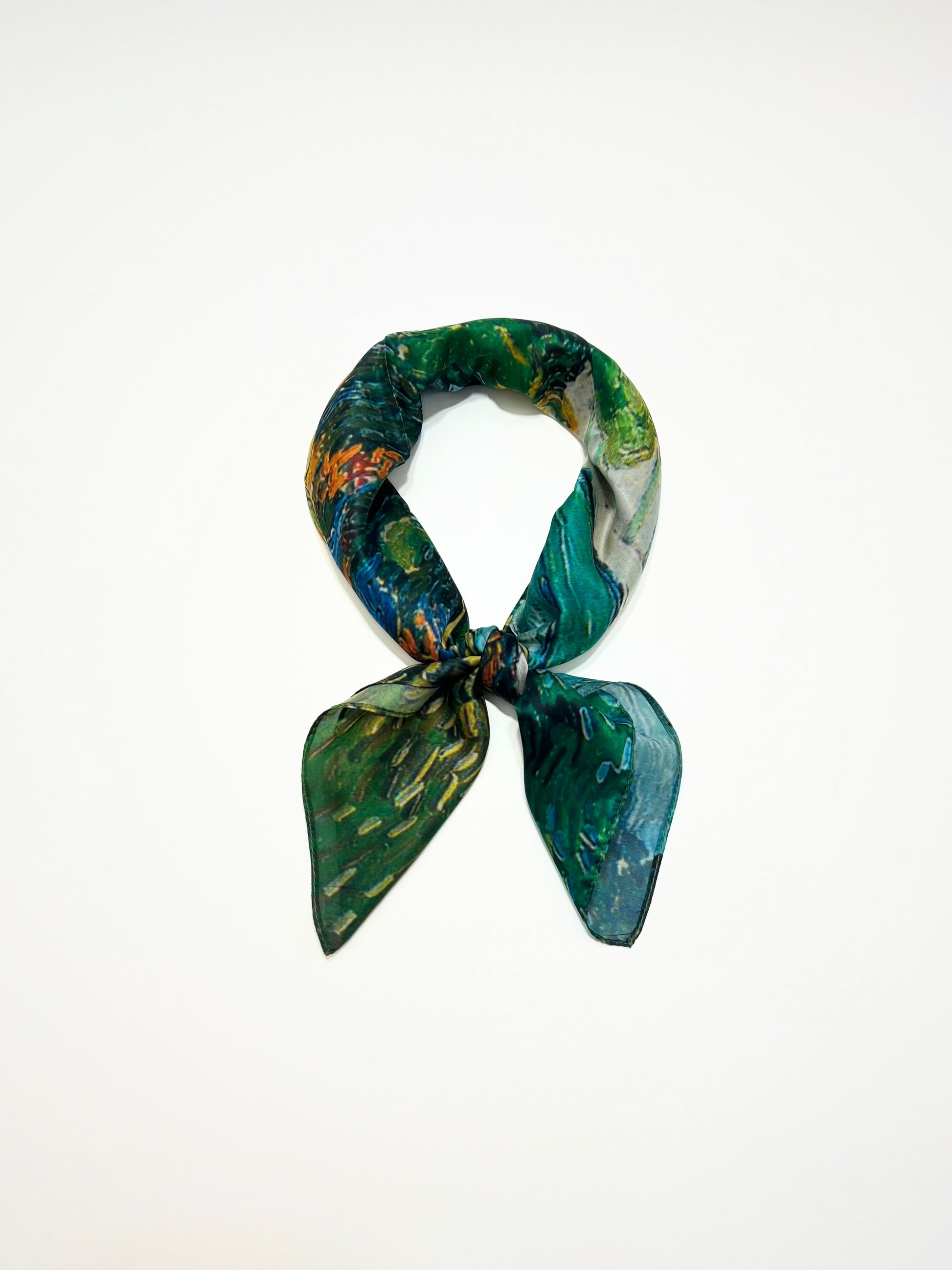 Foulard Stampato Misto Seta Verdone, Printed Silk Blend Square Foulard Green
