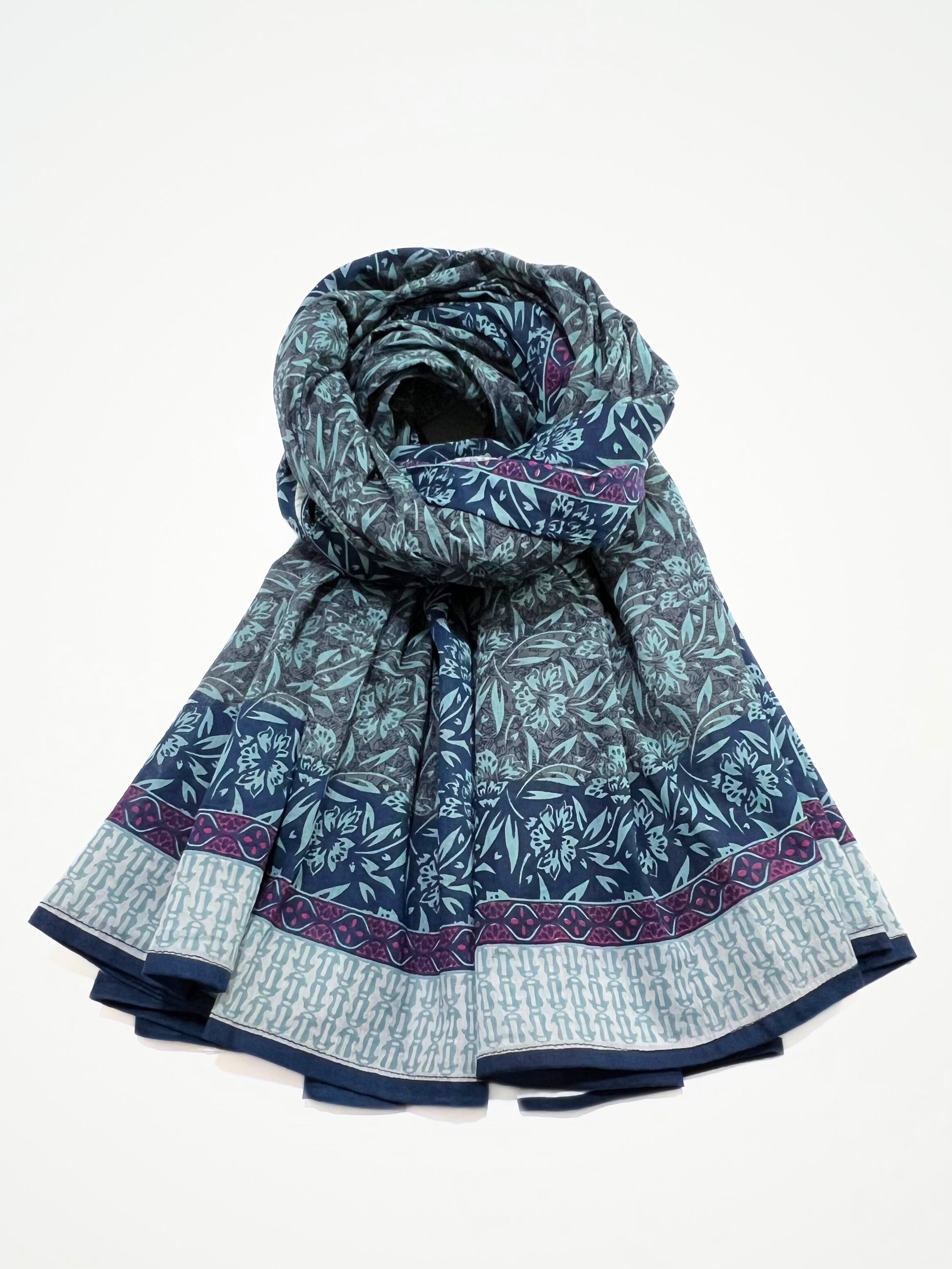 Sciarpa-Pareo In Puro Cotone Blu, Cotton Scarf-Beach Wrap Navy Blue