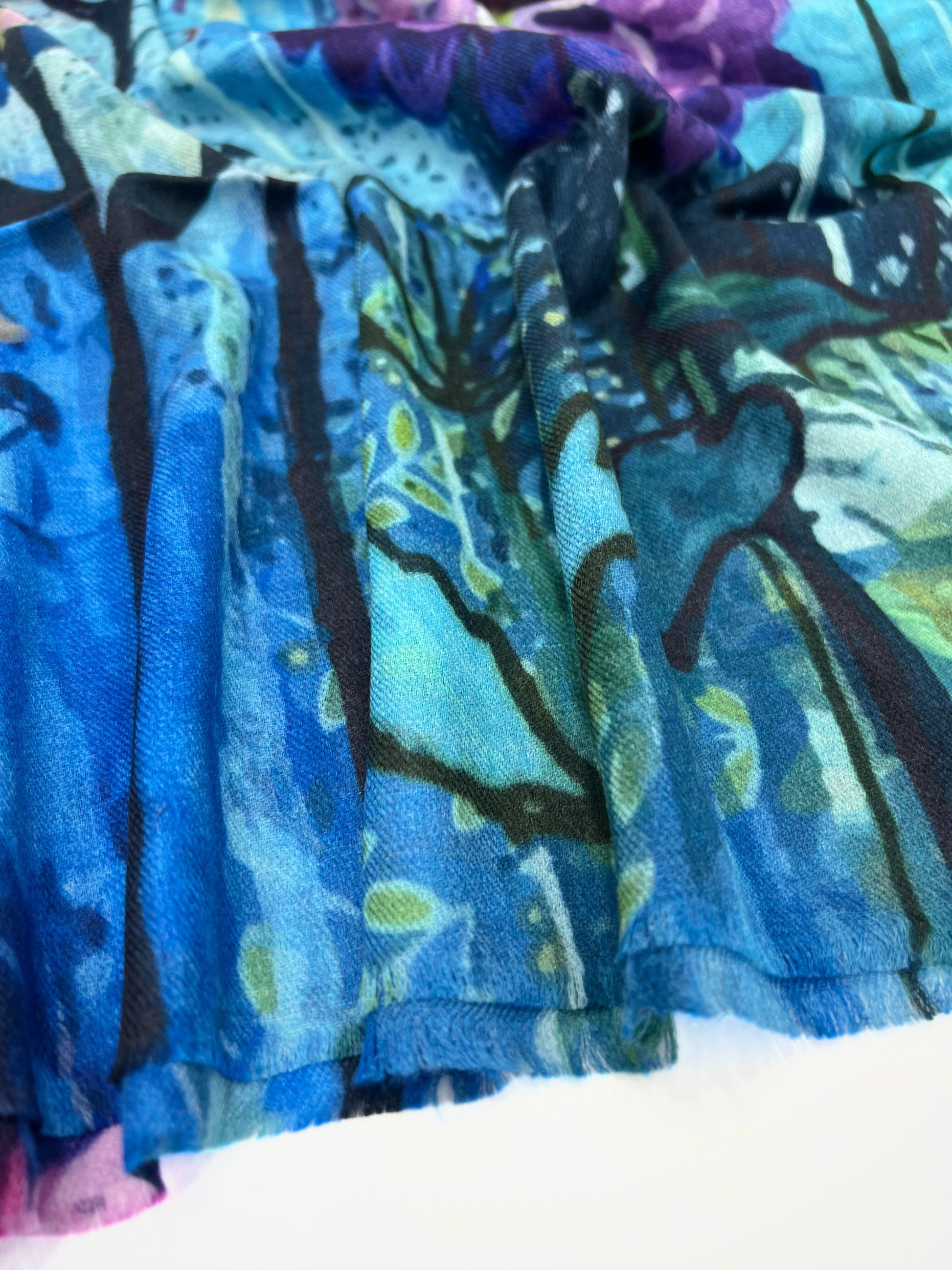 Sciarpa In Cashmere Stampata Bluette, Printed Cashmere Scarf Green Bluette
