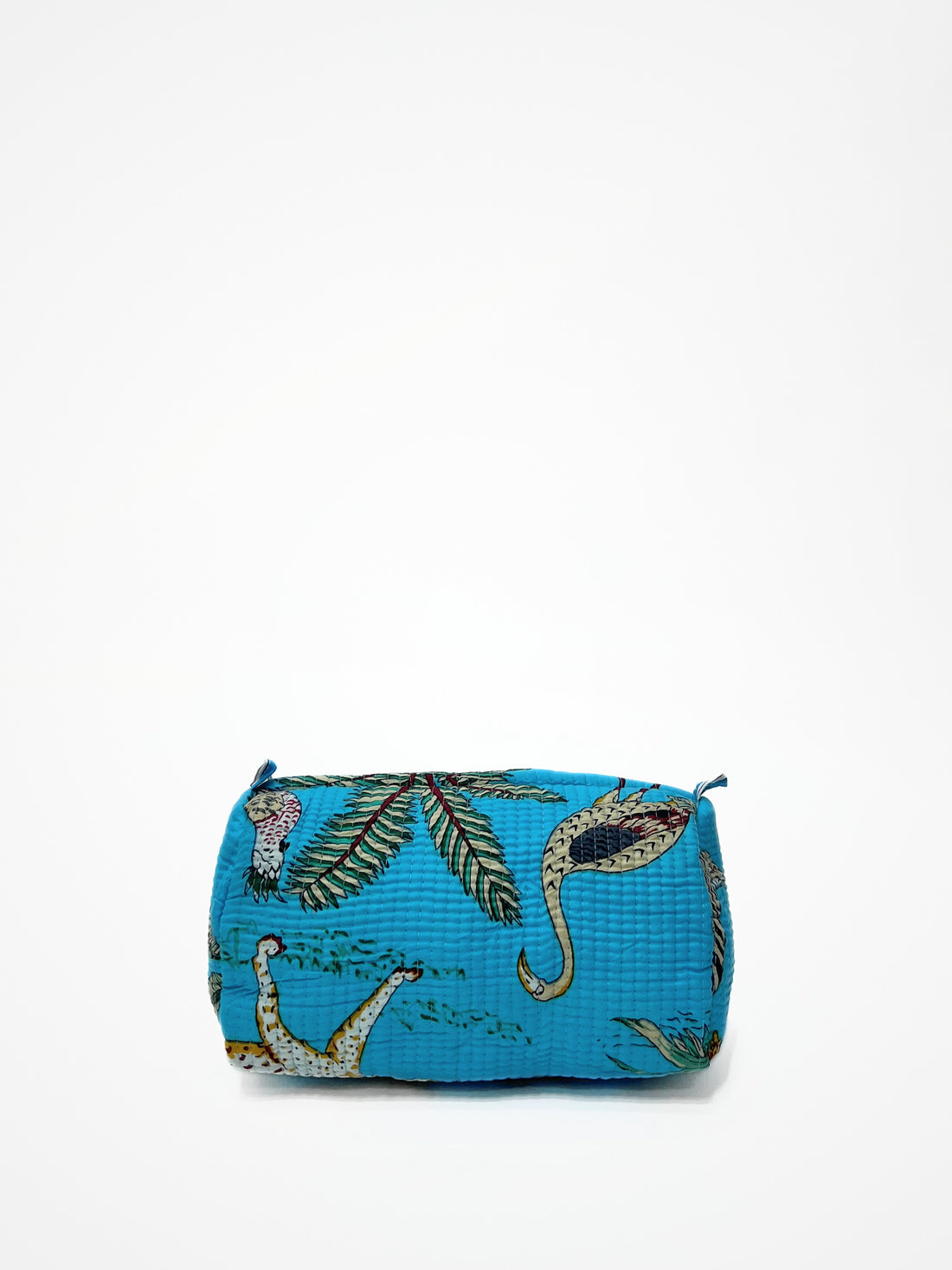Beauty Case In Cotone Stampa Giungla Azzurro, Tiger Print Cotton Sky Blue Beauty Case