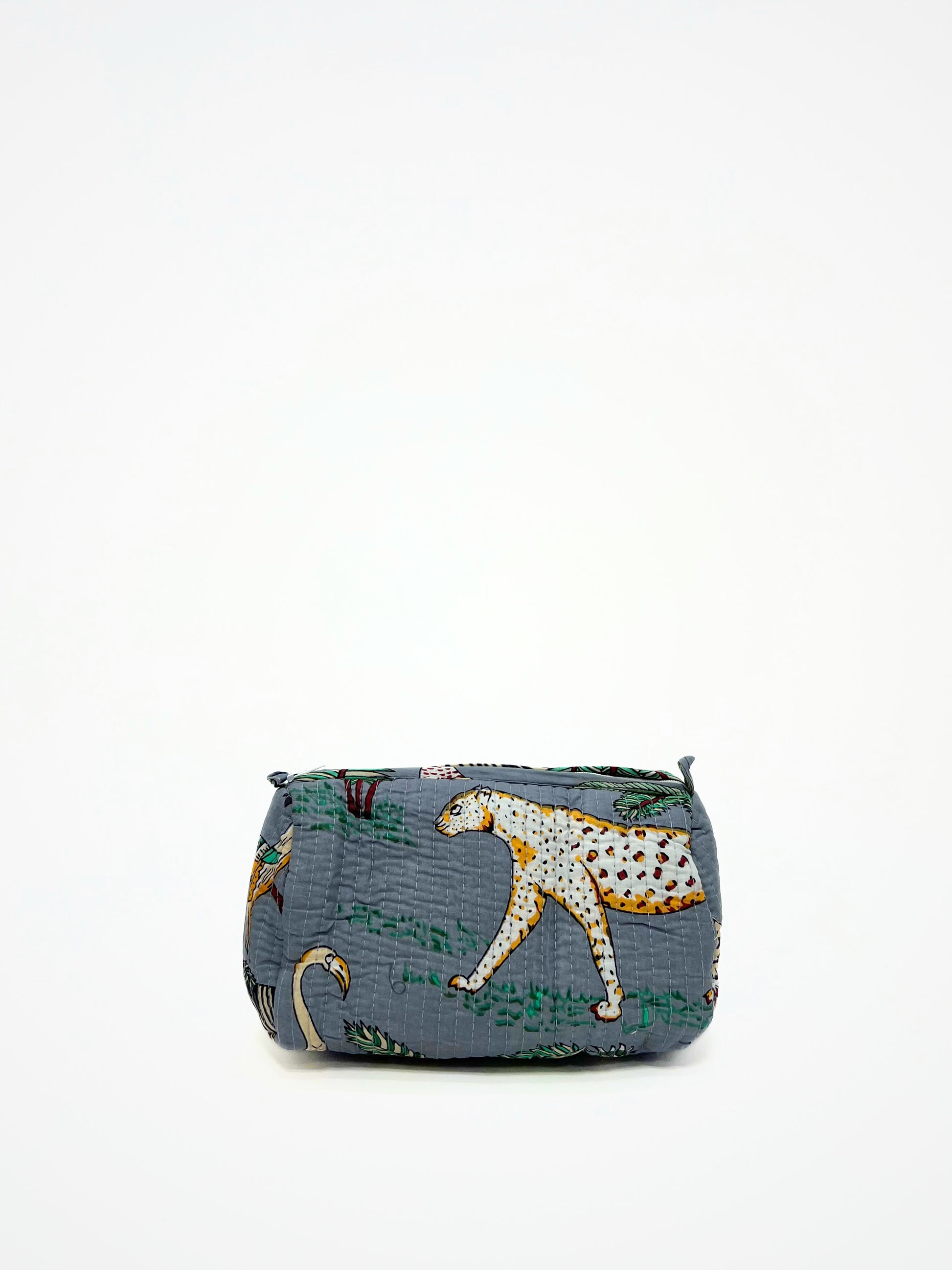 Beauty Case In Cotone Stampa Giungla E Tigri Grigio, Tiger Print Cotton Grey Beauty Case