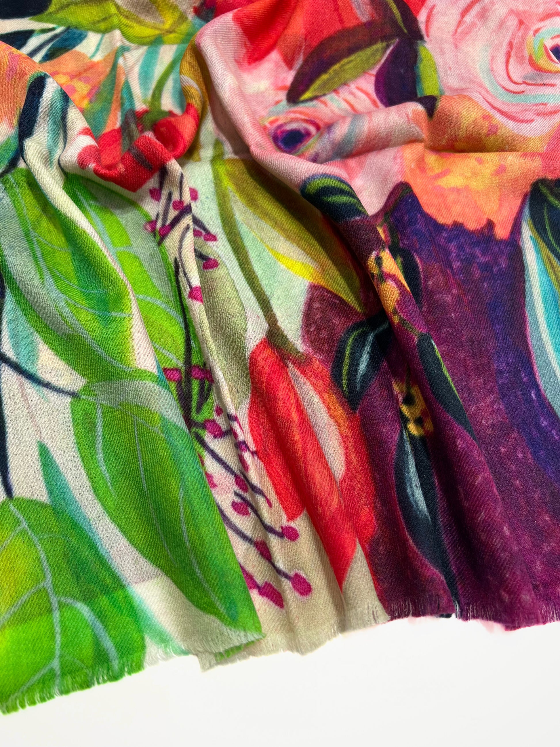Sciarpa Cashmere Stampata Verde Multicolore, Printed Cashmere Scarf Green Multicolor
