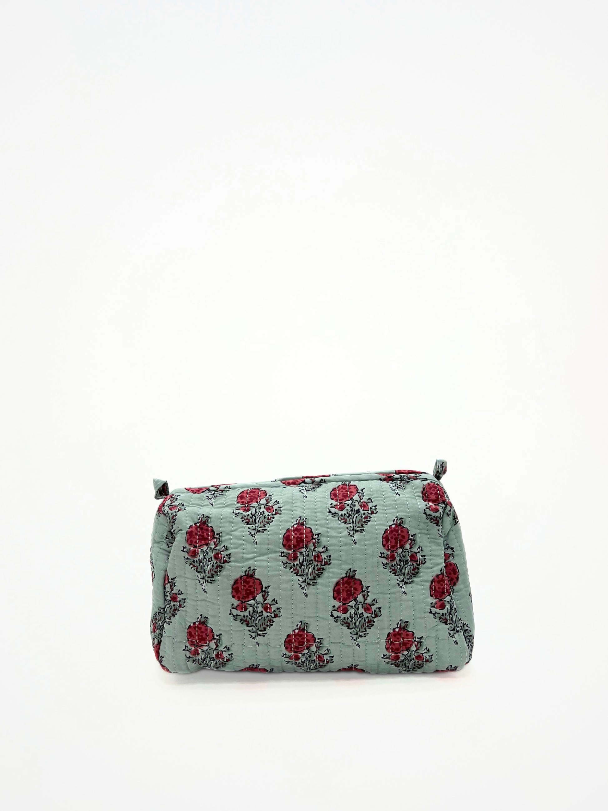 Beauty Case In Cotone Stampato Verde Acqua, Printed Cotton Water Green Beauty Case