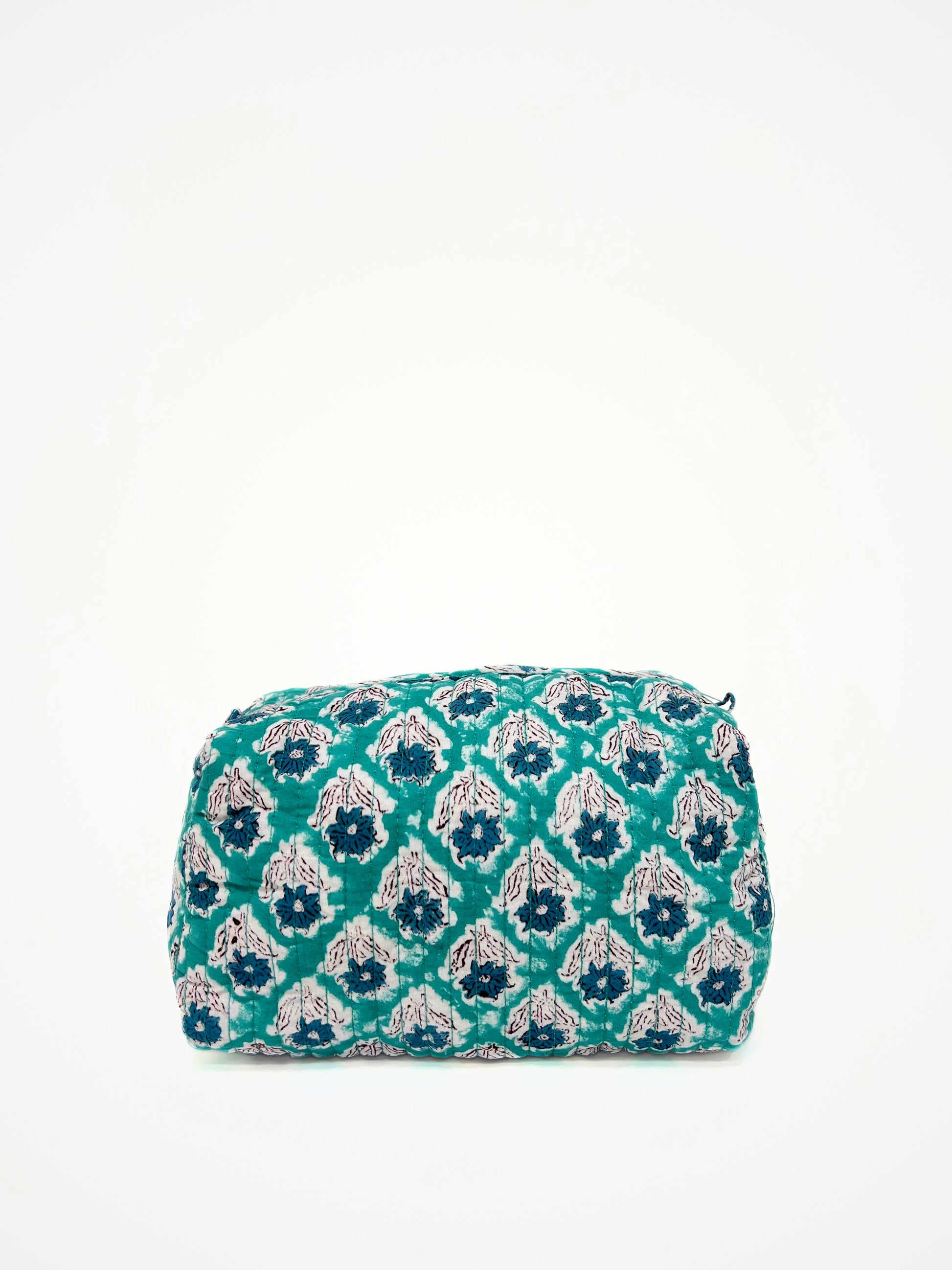 Beauty Case In Cotone Stampato Ottanio, Printed Cotton Teal Beauty Case