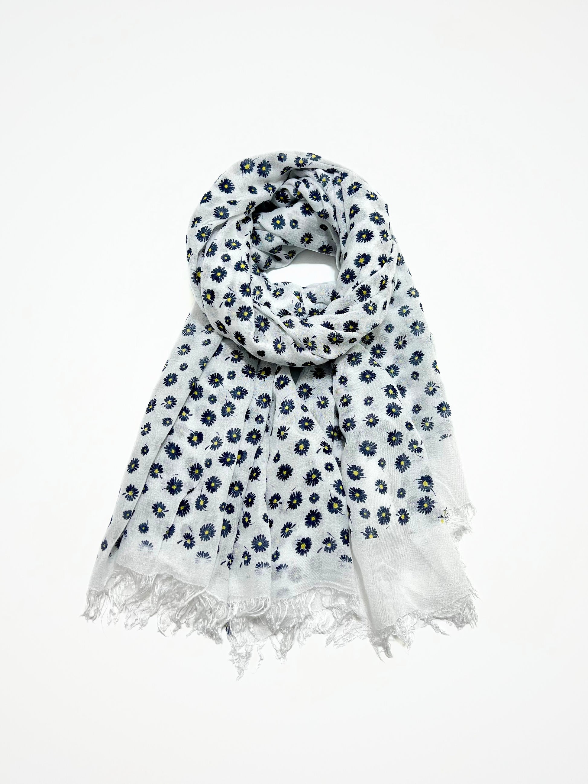 Sciarpa In Bamboo Stampata Bianco, Printed Bamboo Scarf White