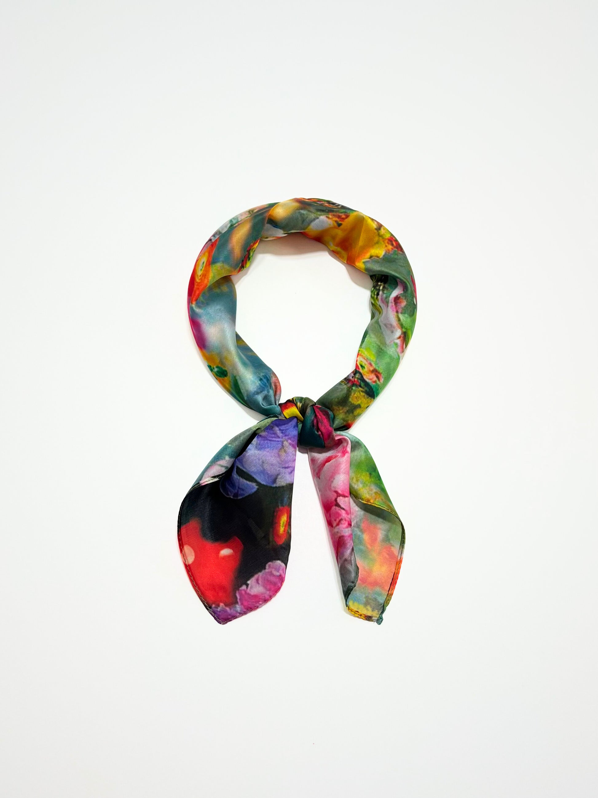 Foulard Stampato Misto Seta Verdone, Printed Silk Blend Square Foulard Pine Green
