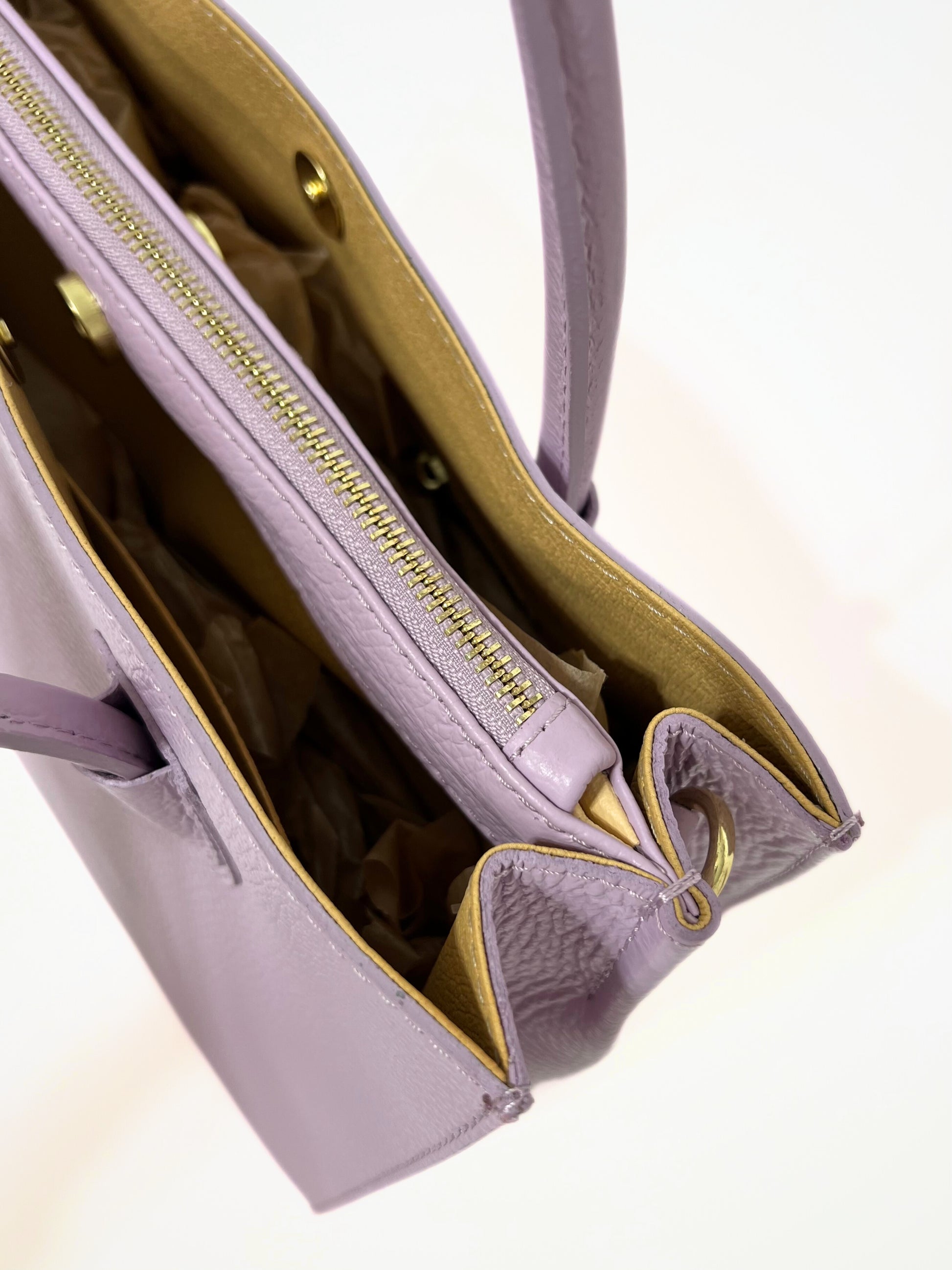 Borsa Tote In Vera Pelle Capiente Lilla, Tote Bag In Leather Lilac