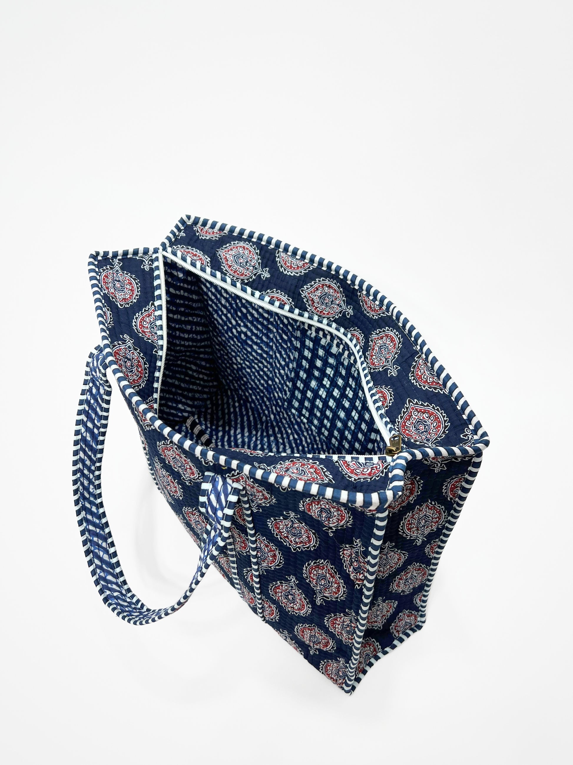 Borsa Tote Stampata Cotone Blu, Printed Cotton Tote Bag Blue