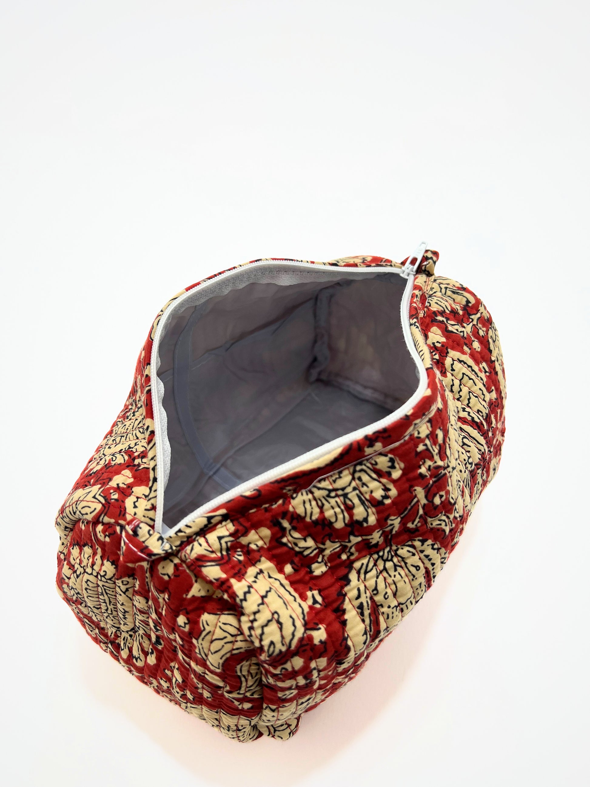 Beauty Case In Cotone Stampato Rosso, Printed Cotton Red Beauty Case