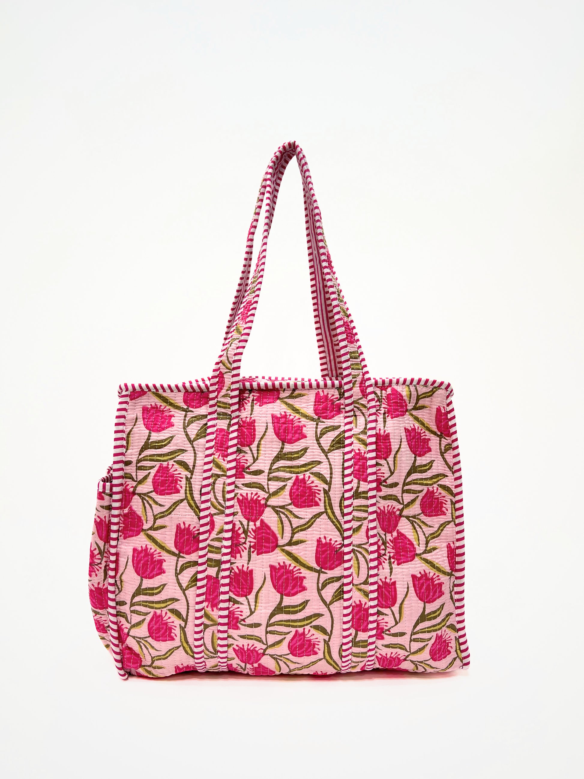 Borsa Tote Stampata Cotone Rosa, Printed Cotton Tote Bag Pink