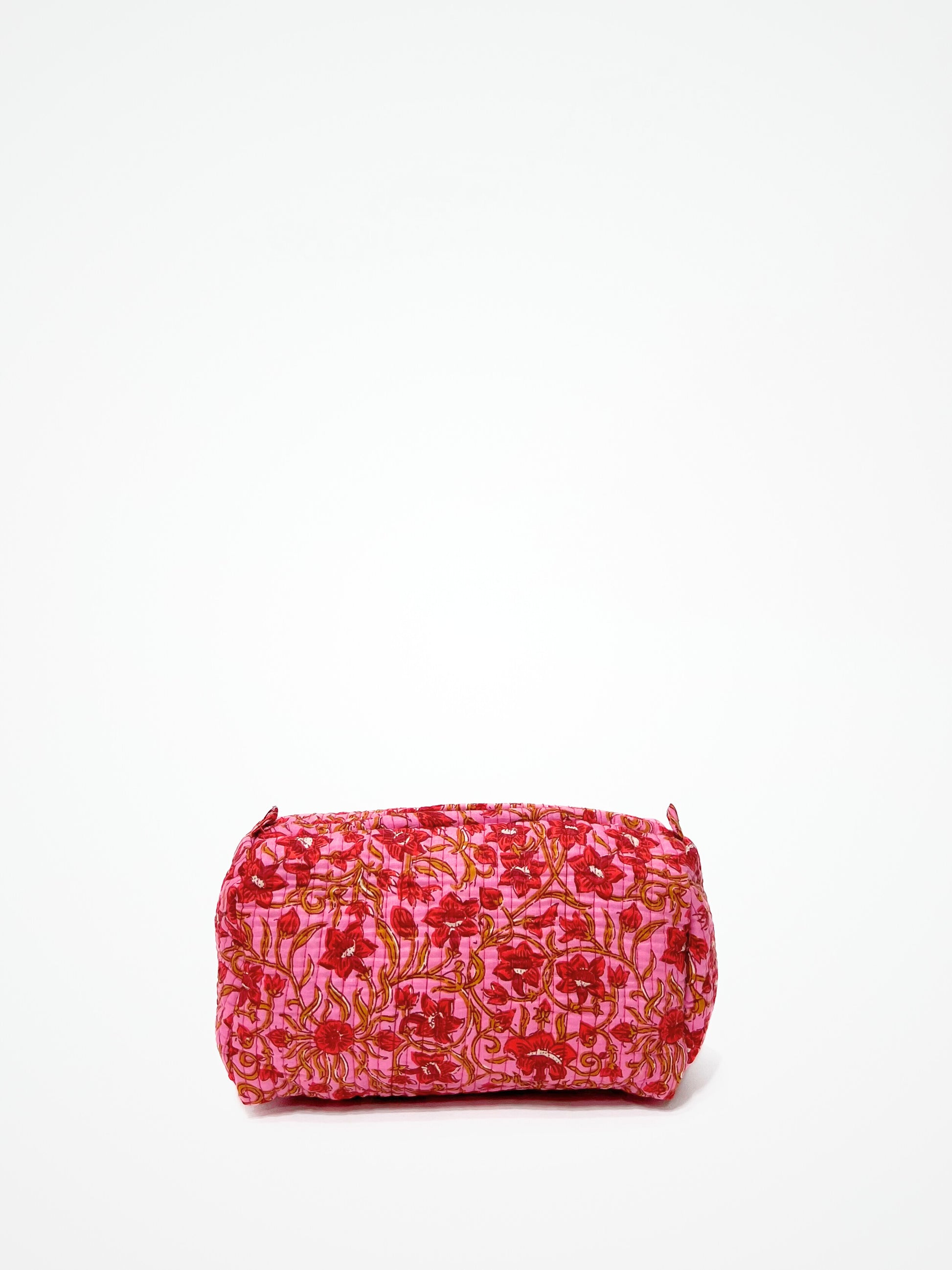 Beauty Case In Cotone Stampato Rosa, Printed Cotton Pink Beauty Case