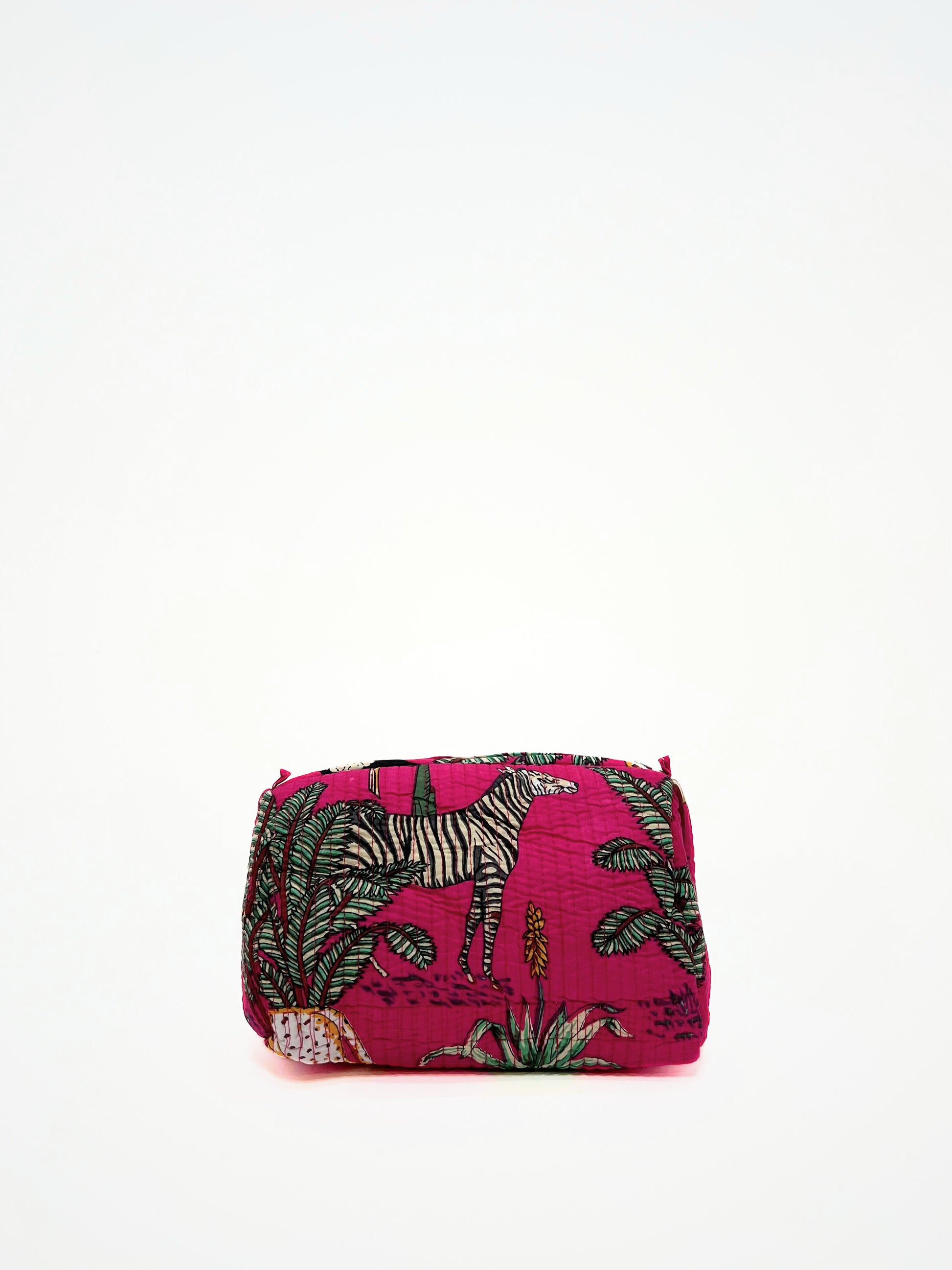 Beauty Case In Cotone Stampa Giungla E Tigri Magenta, Tiger Print Cotton Magenta Beauty Case