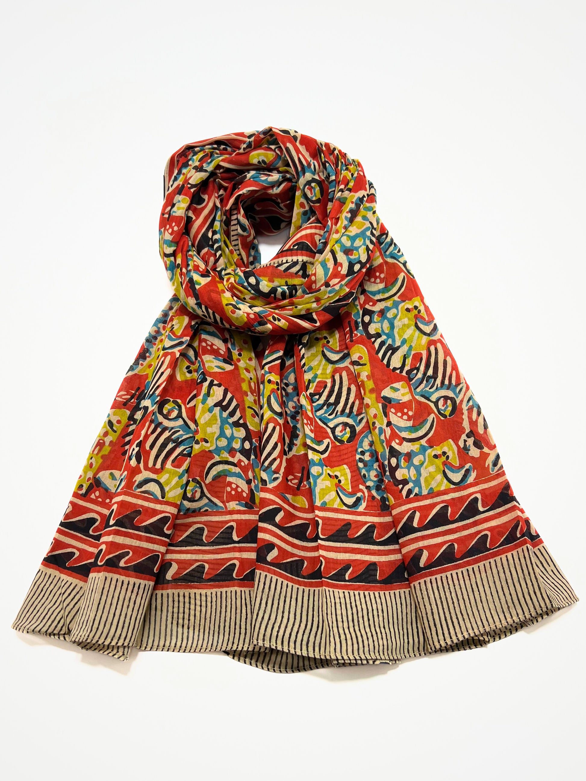 Sciarpa-Pareo In Puro Cotone Scarlatto, Cotton Scarf-Beach Wrap Scarlet